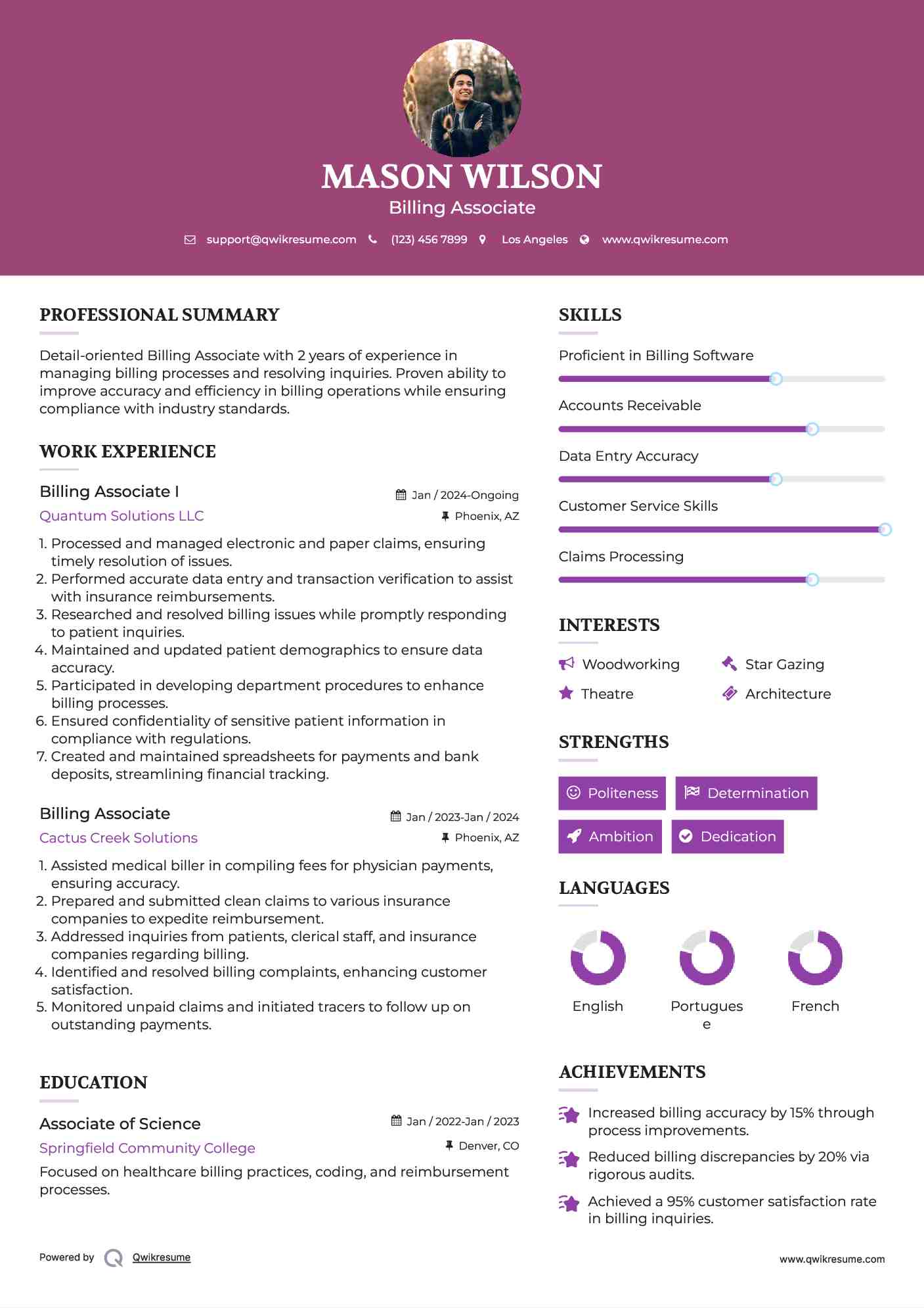 Billing Associate I Resume Template