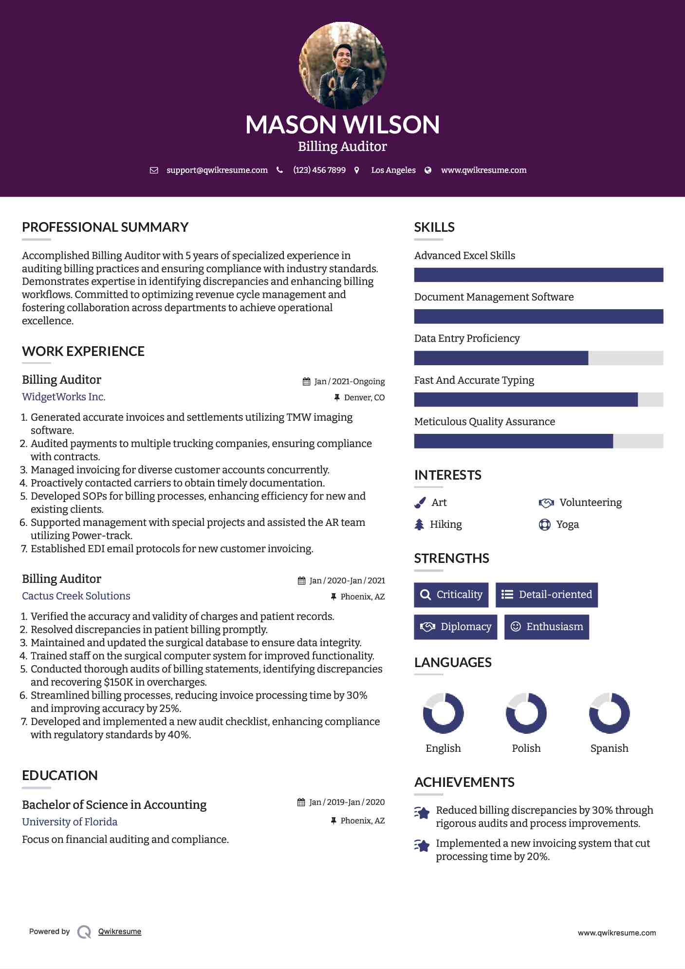 Billing Auditor Resume Format