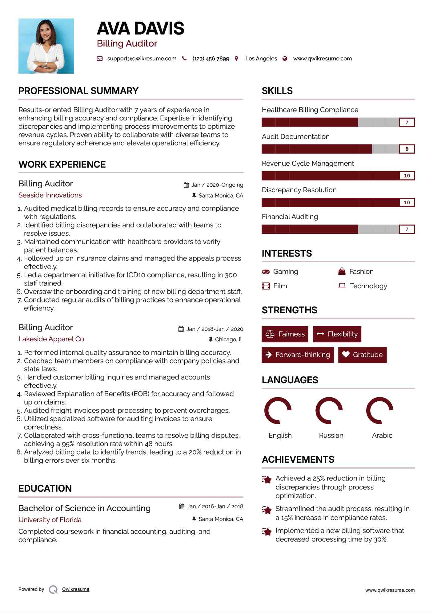 Billing Auditor Resume Example