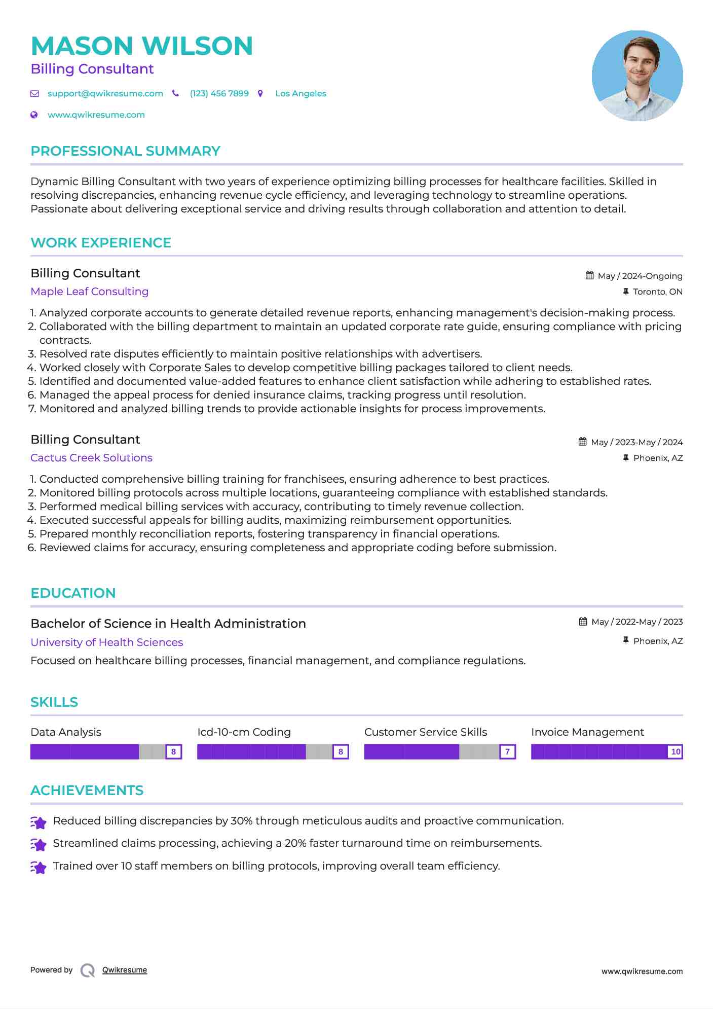 Billing Consultant Resume Example