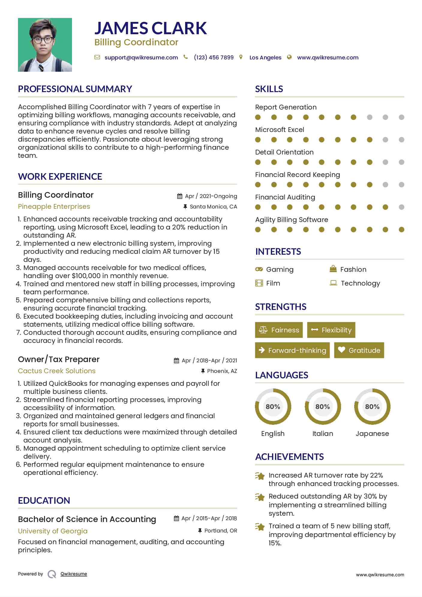 Billing Coordinator Resume Sample