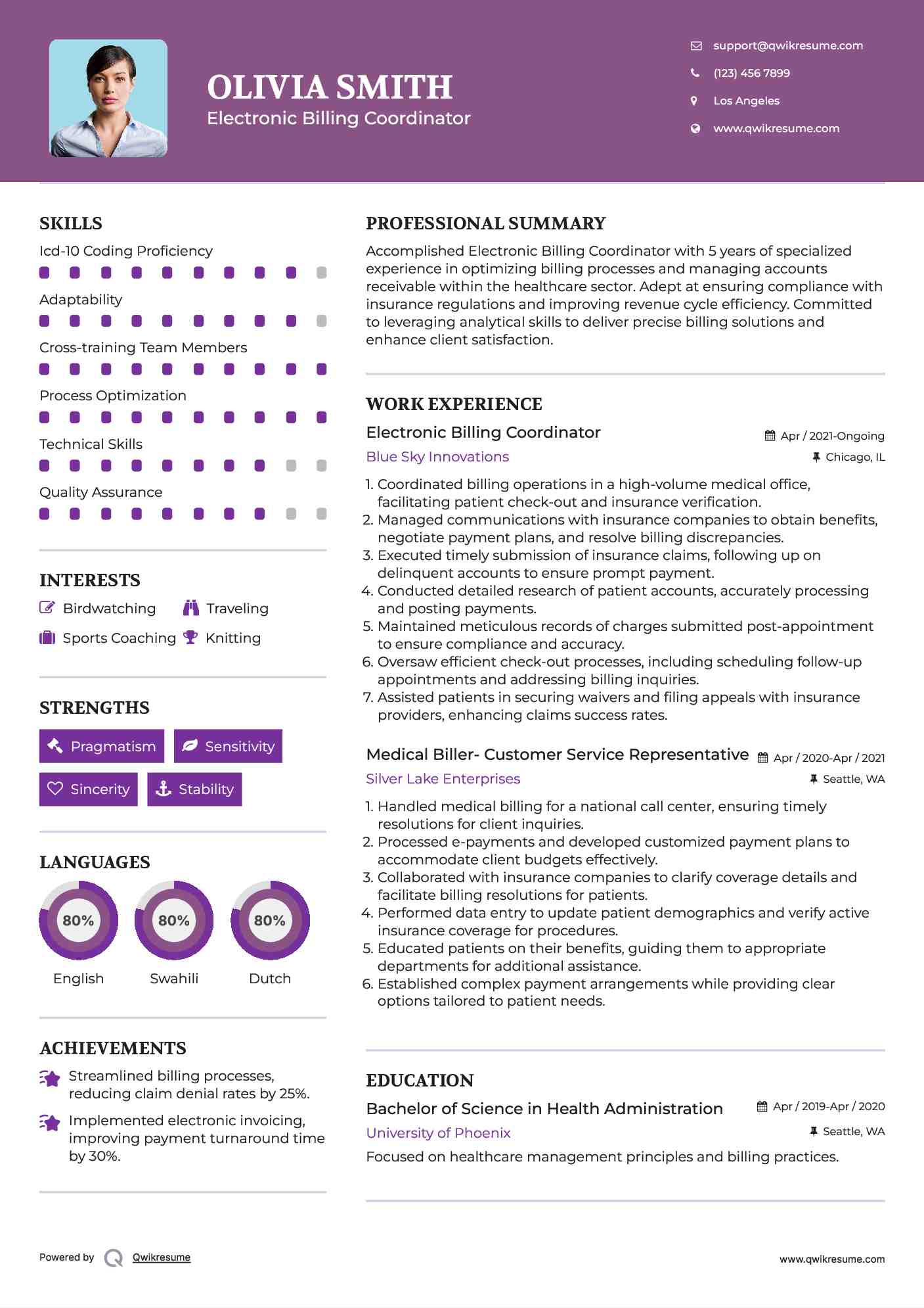 Electronic Billing Coordinator Resume Format