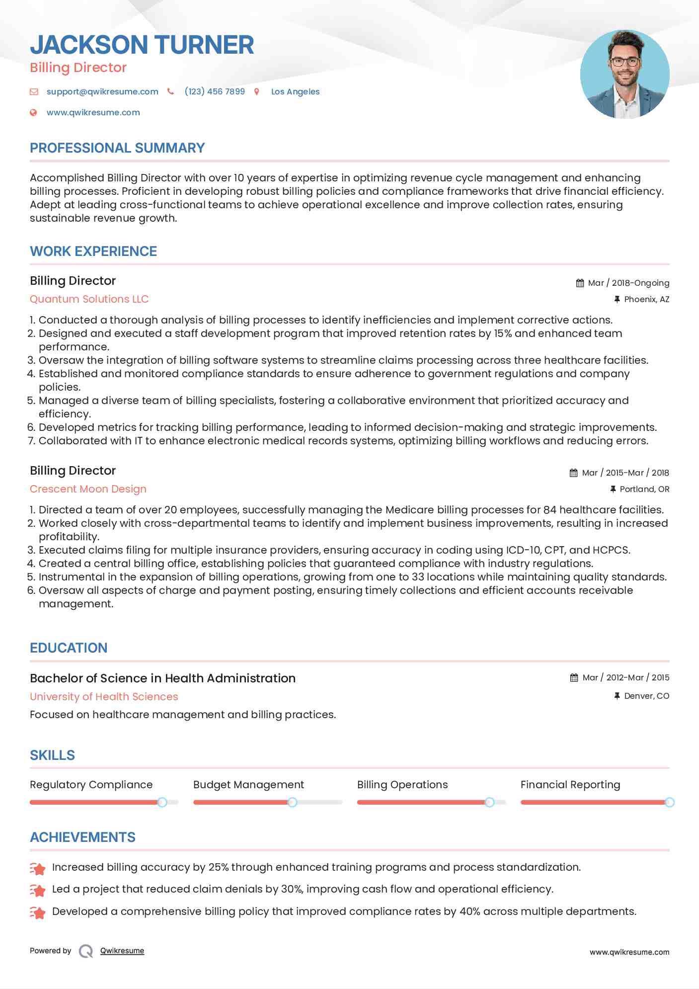 Billing Director Resume Example