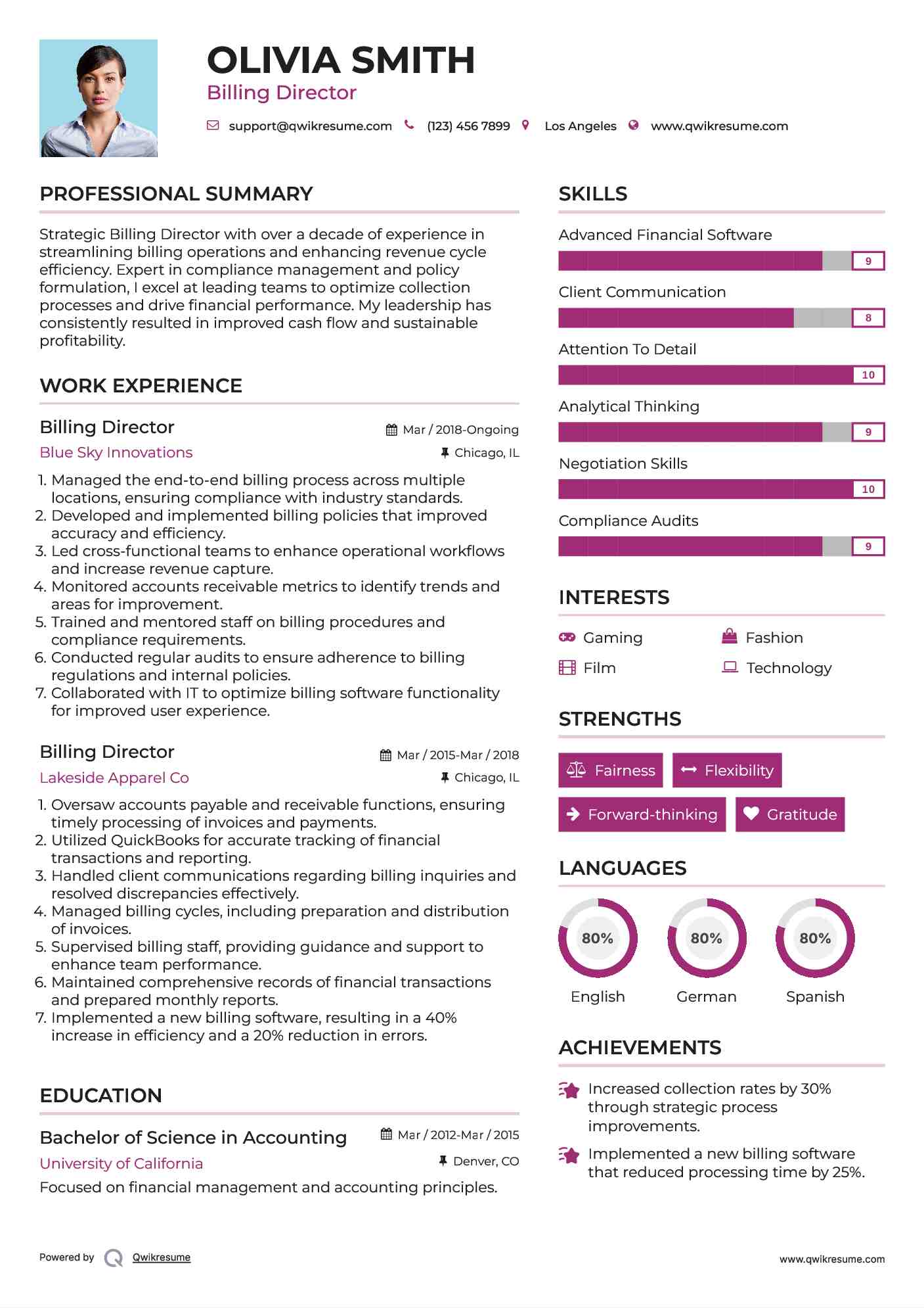 Billing Director Resume Model