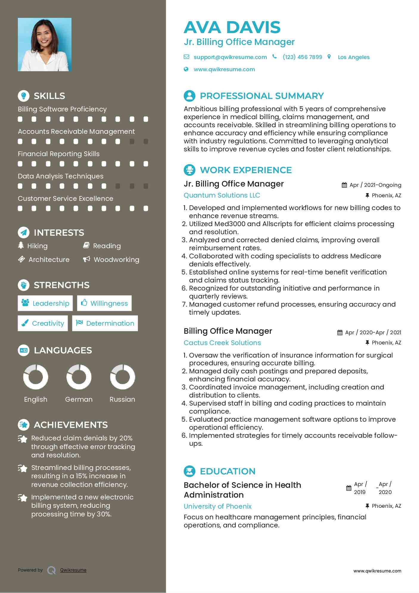 Jr. Billing Office Manager Resume Model