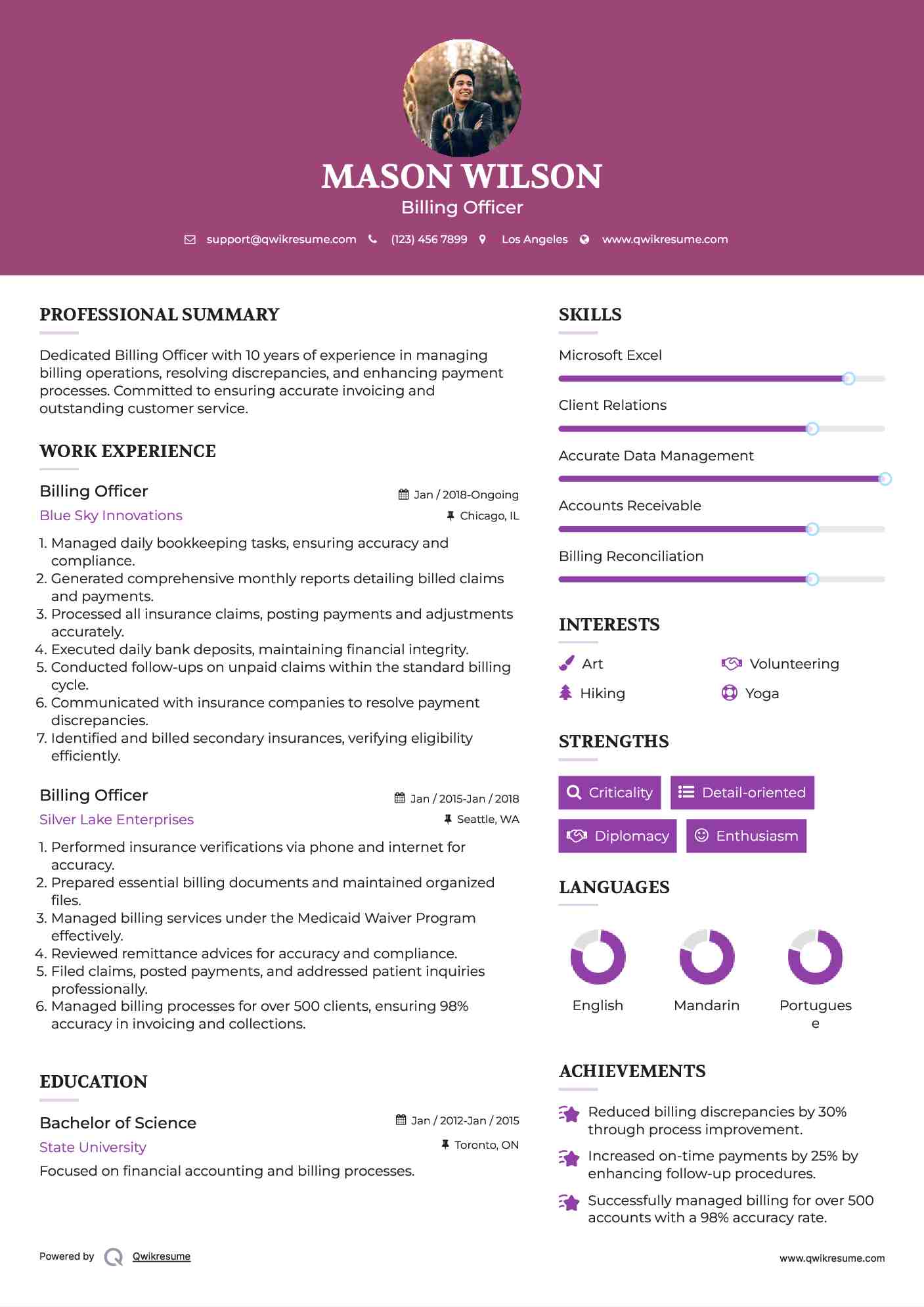 Billing Officer Resume Format