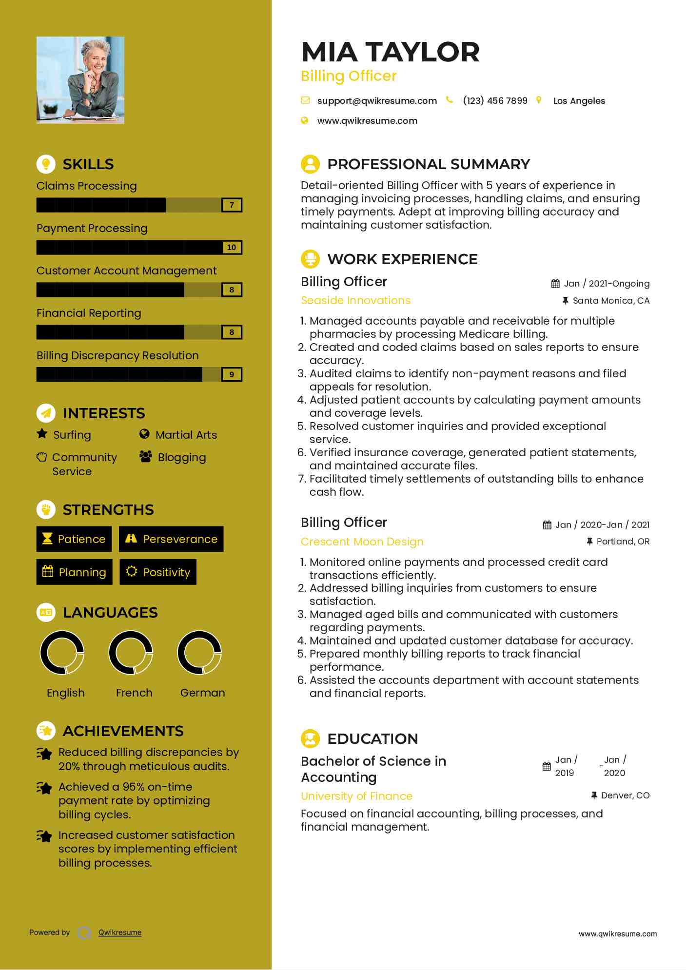 Billing Officer Resume Model