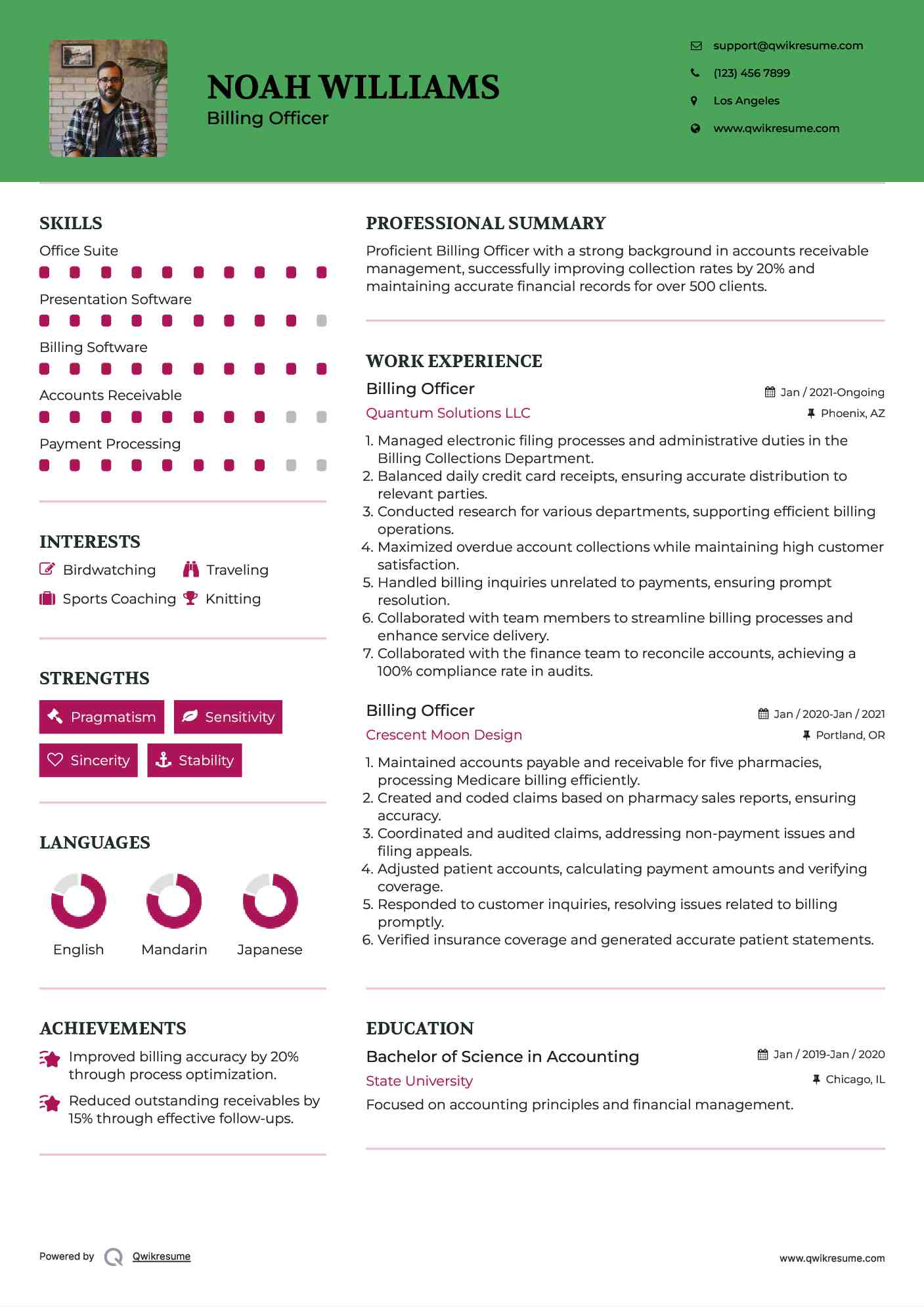 Billing Officer Resume Template