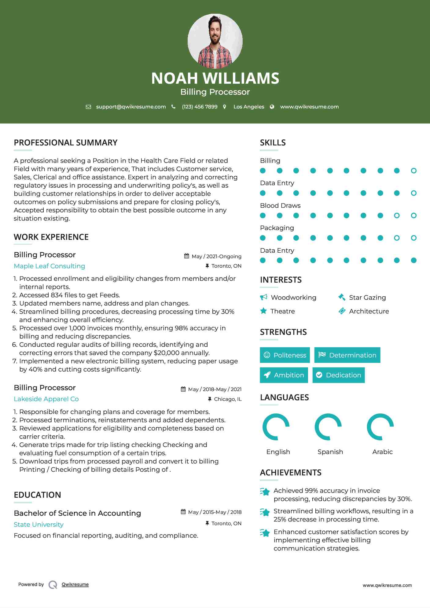 Billing Processor Resume Format