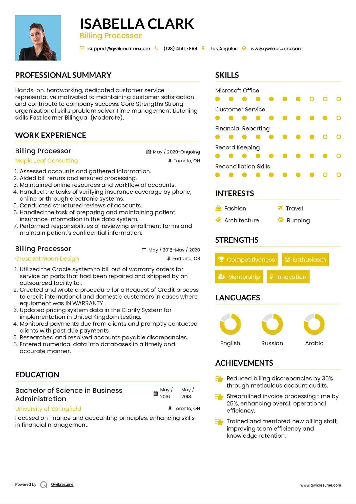Billing Processor Resume Model