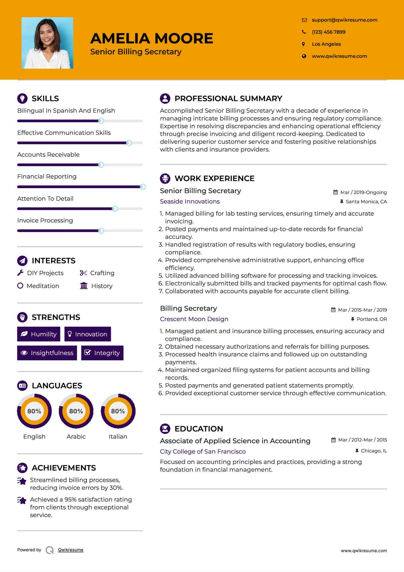 Senior Billing Secretary Resume Format