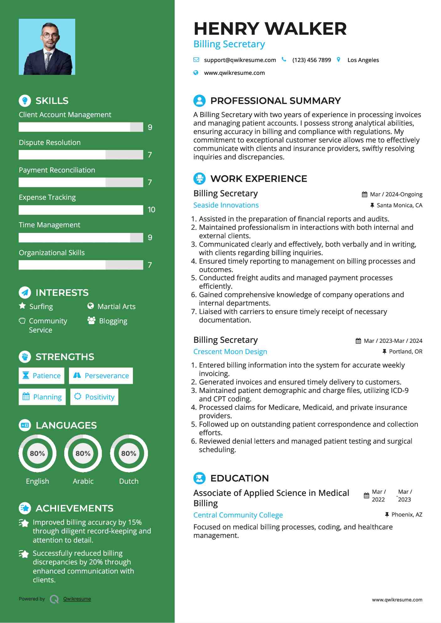 Billing Secretary Resume Model