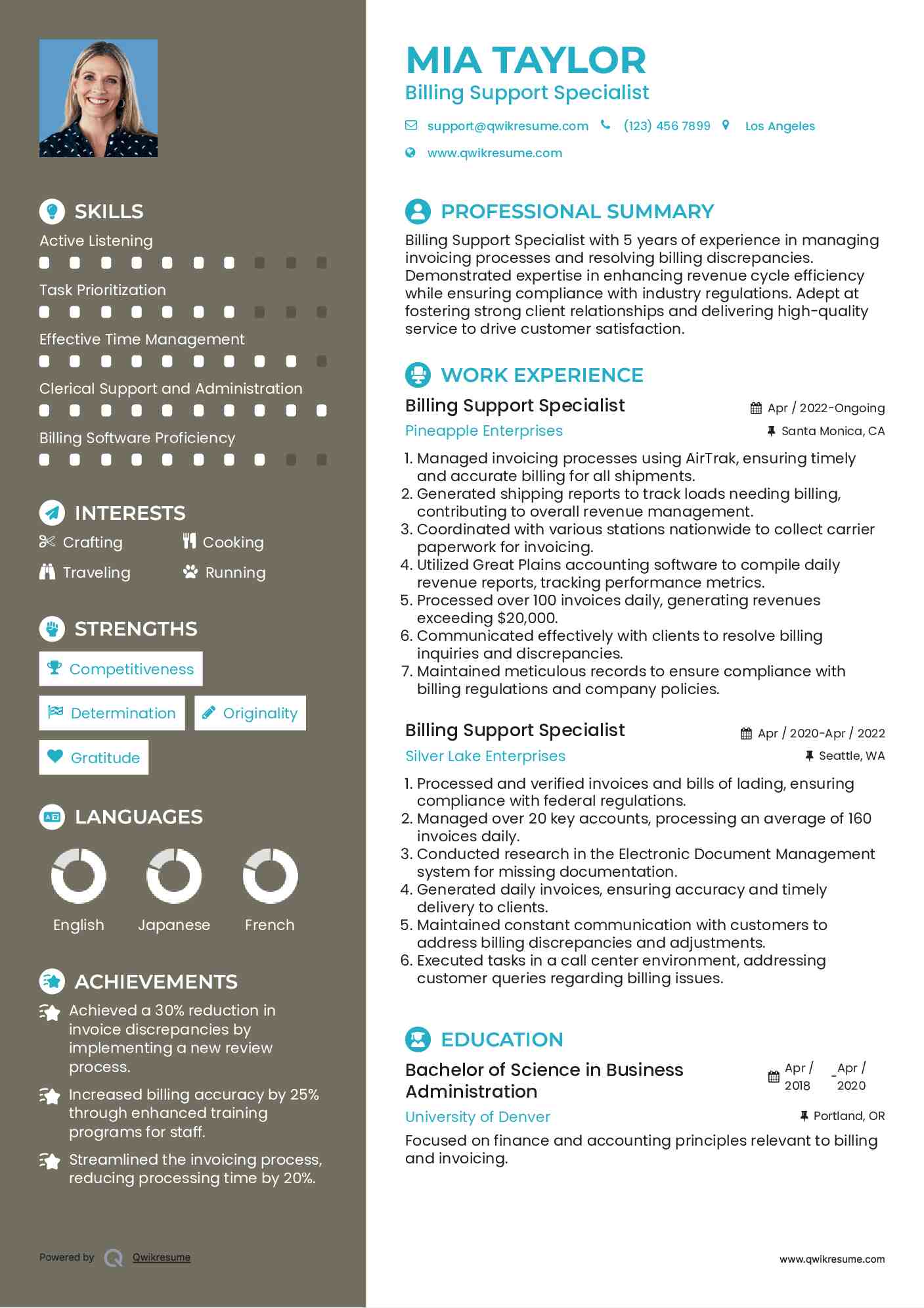 Billing Support Specialist Resume Model