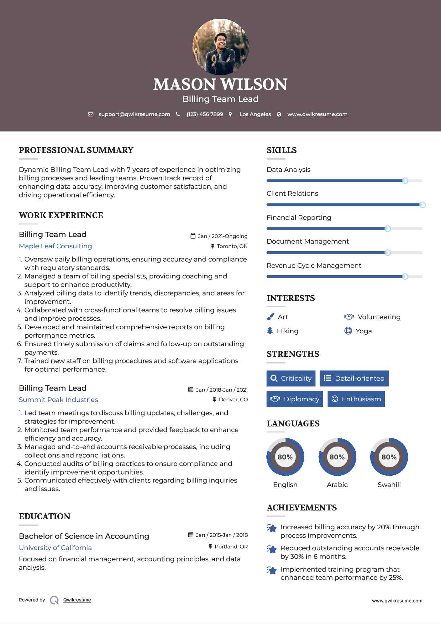 Billing Team Lead Resume Format