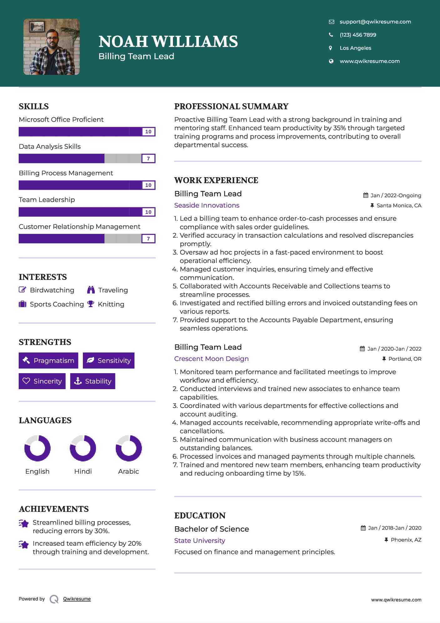 Billing Team Lead Resume Model