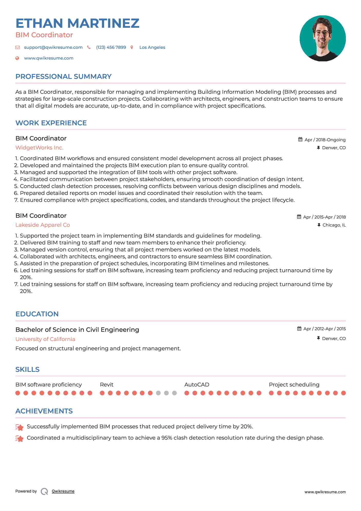 BIM Coordinator Resume Format