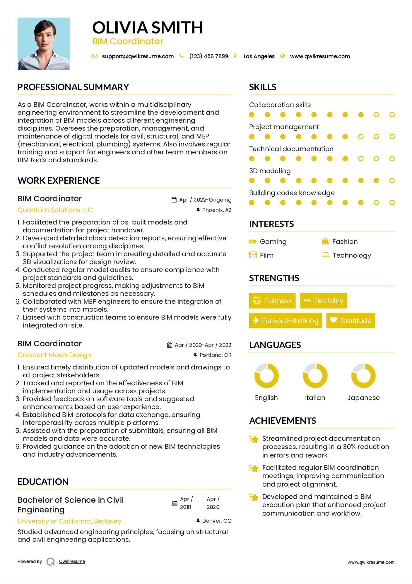 BIM Coordinator Resume Example
