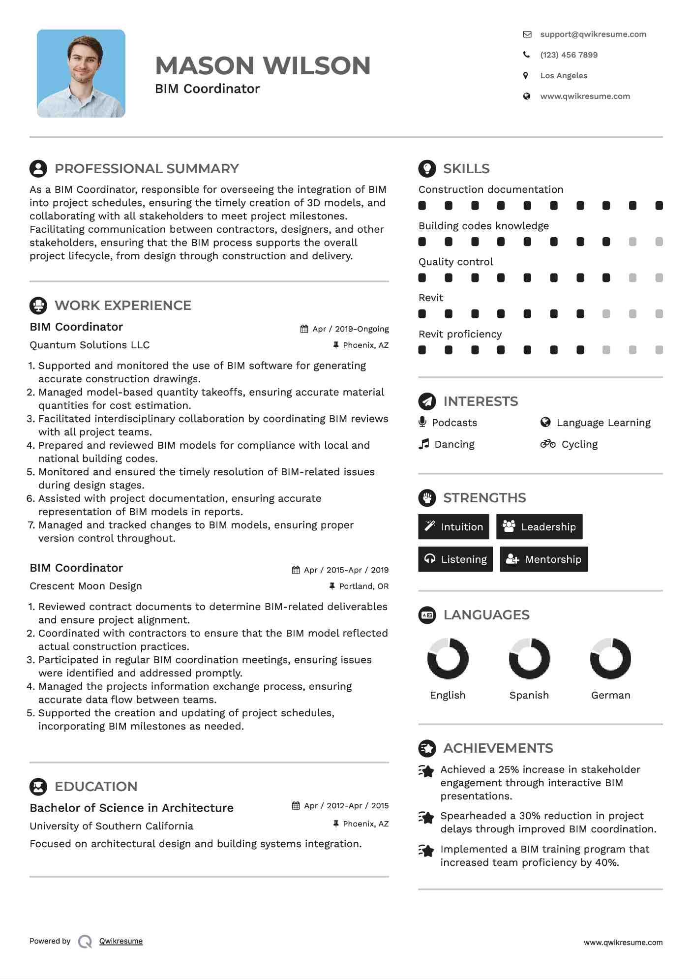 BIM Coordinator Resume Format