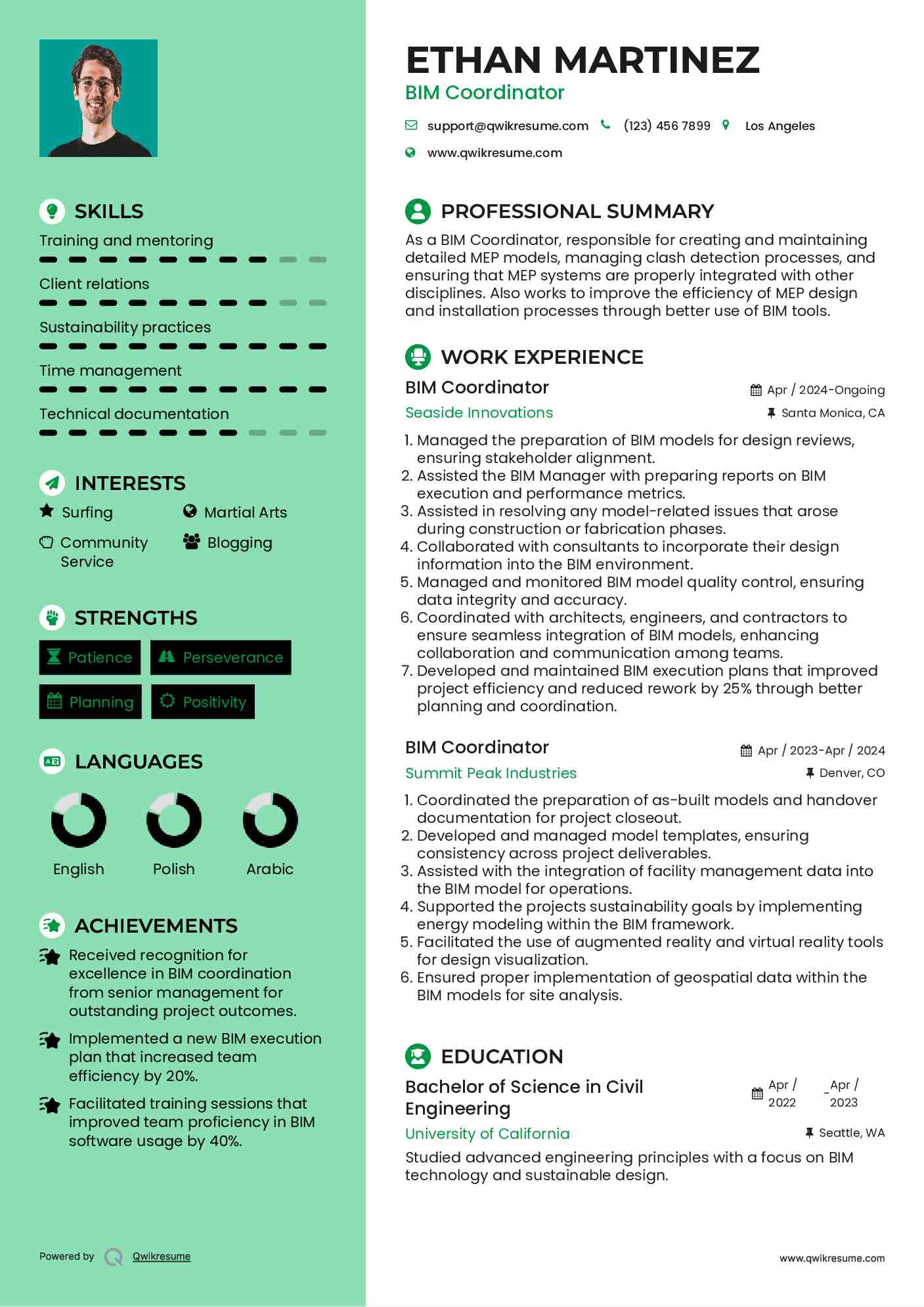 BIM Coordinator Resume Template