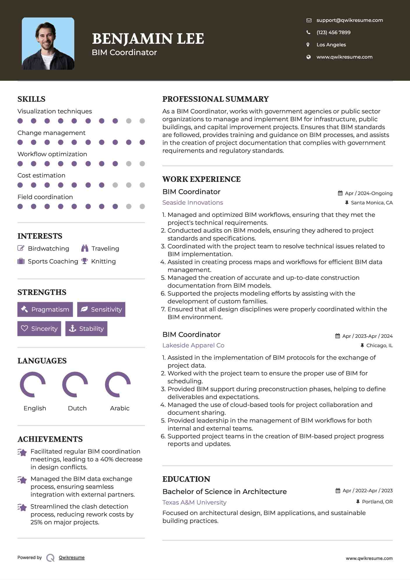BIM Coordinator Resume Template