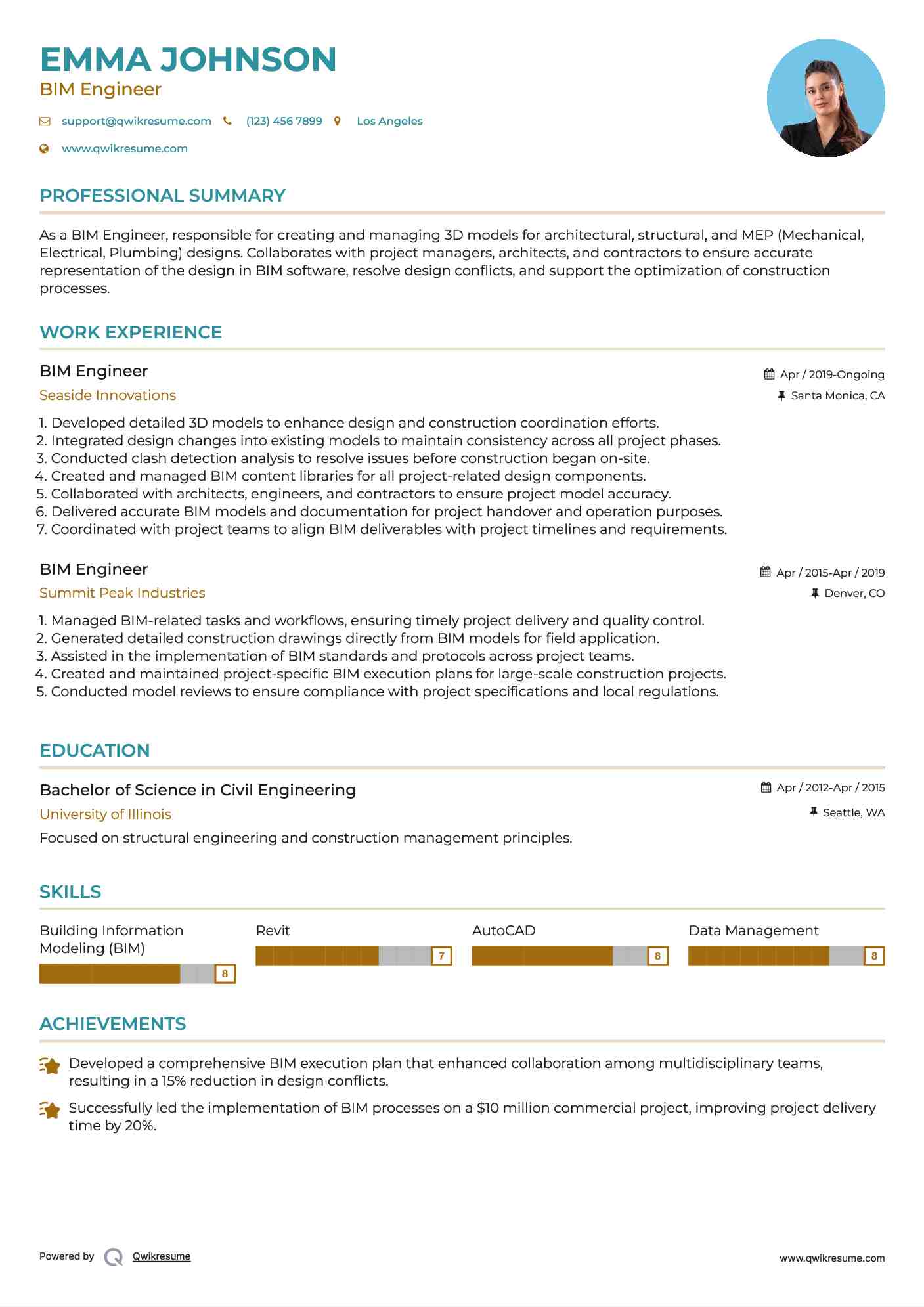 BIM Engineer Resume Example