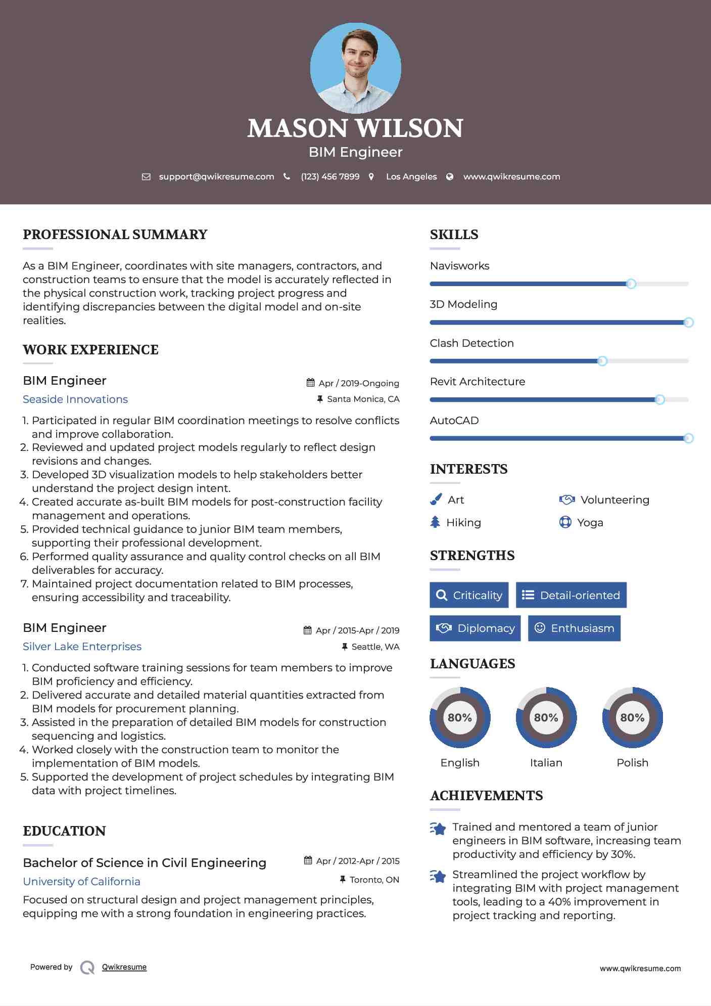 BIM Engineer Resume Model