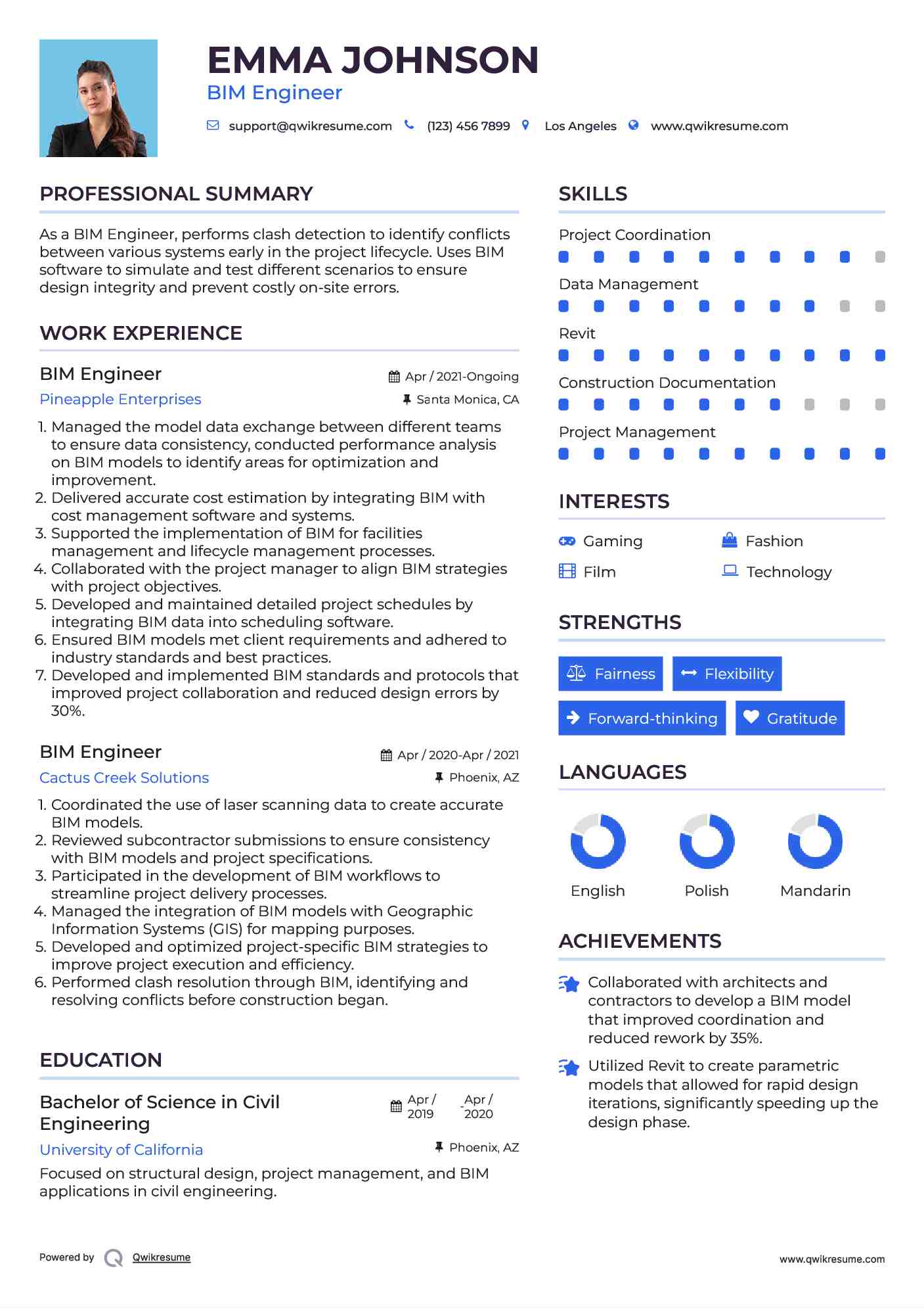 BIM Engineer Resume Template