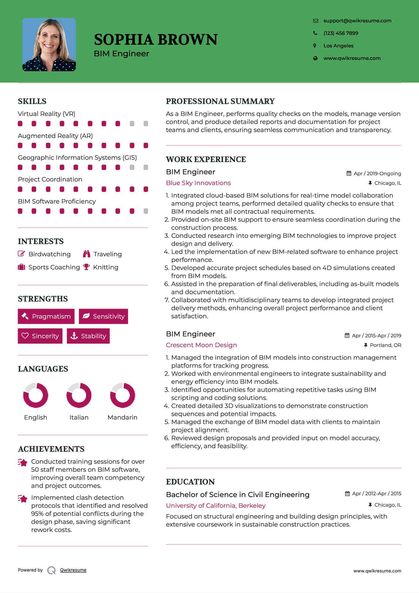 BIM Engineer Resume Template