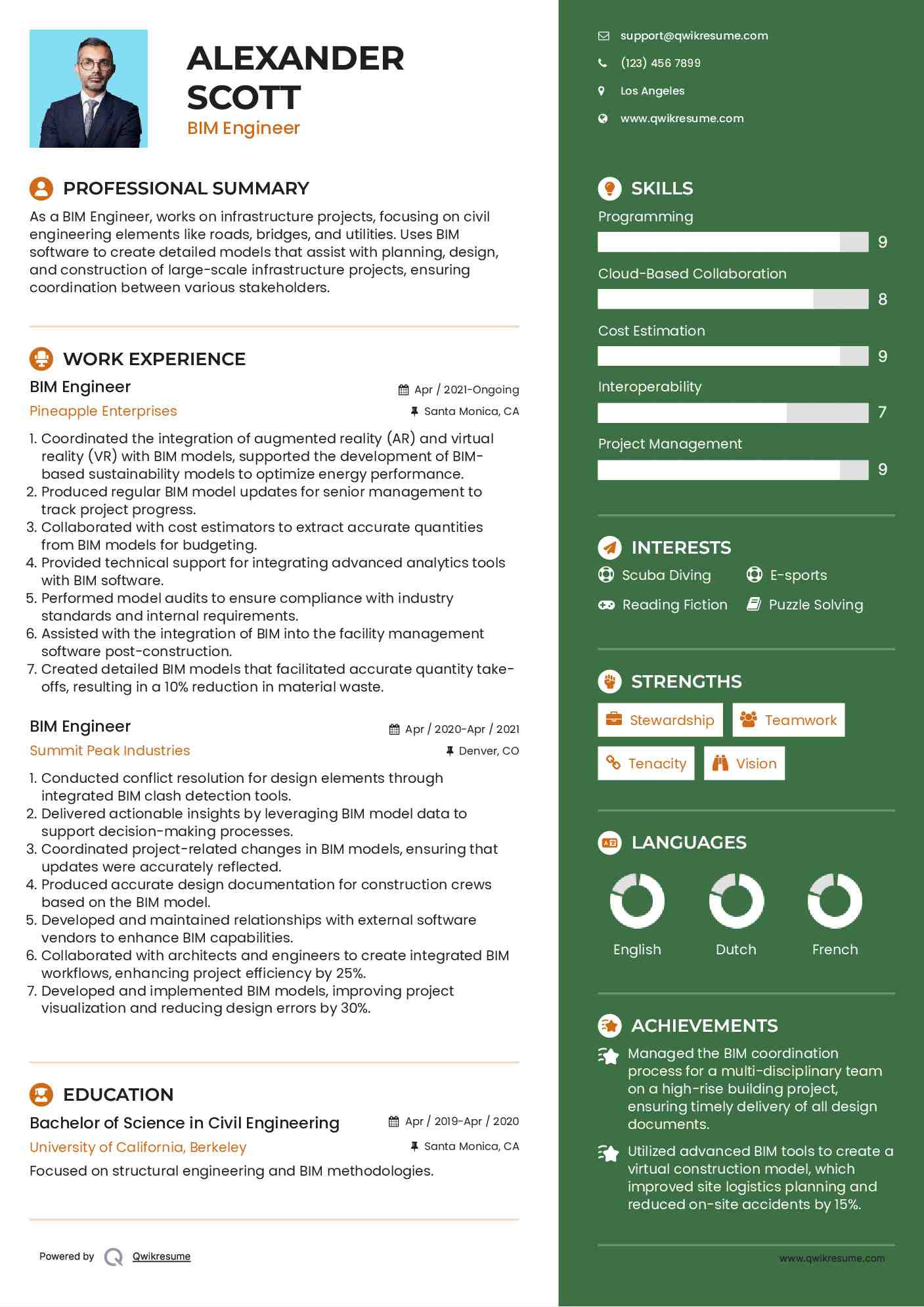 BIM Engineer Resume Template