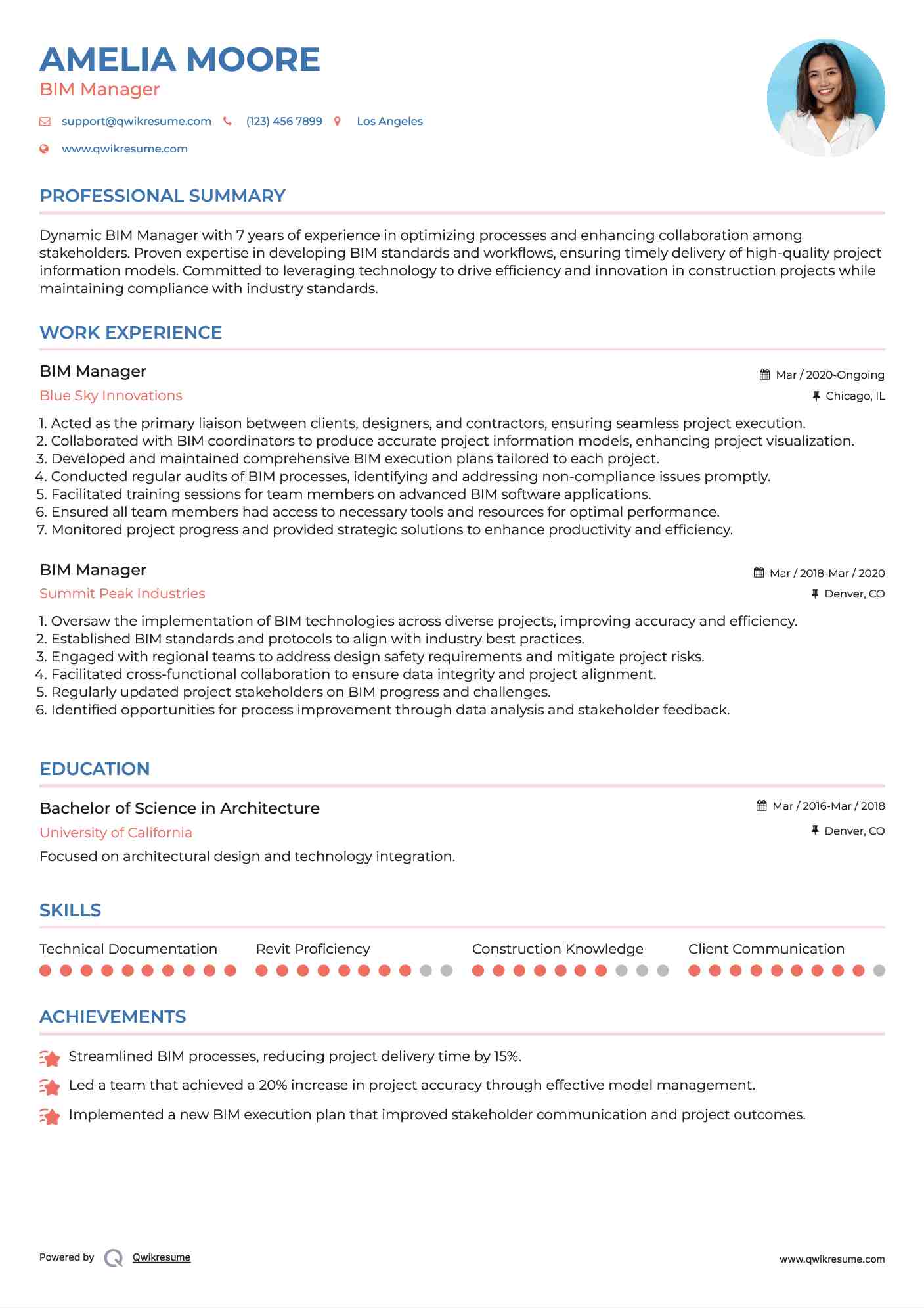 BIM Manager Resume Model