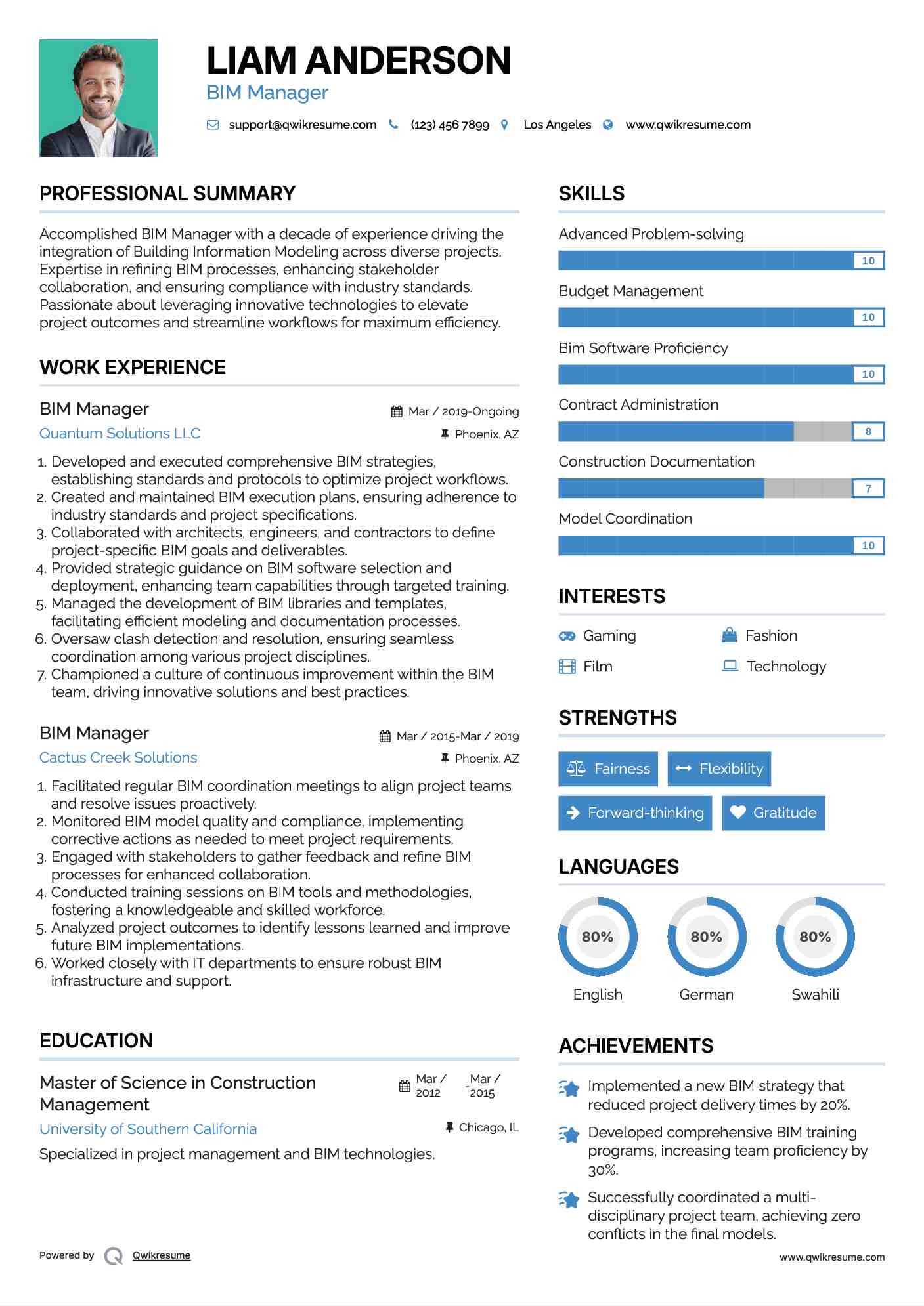 BIM Manager Resume Format