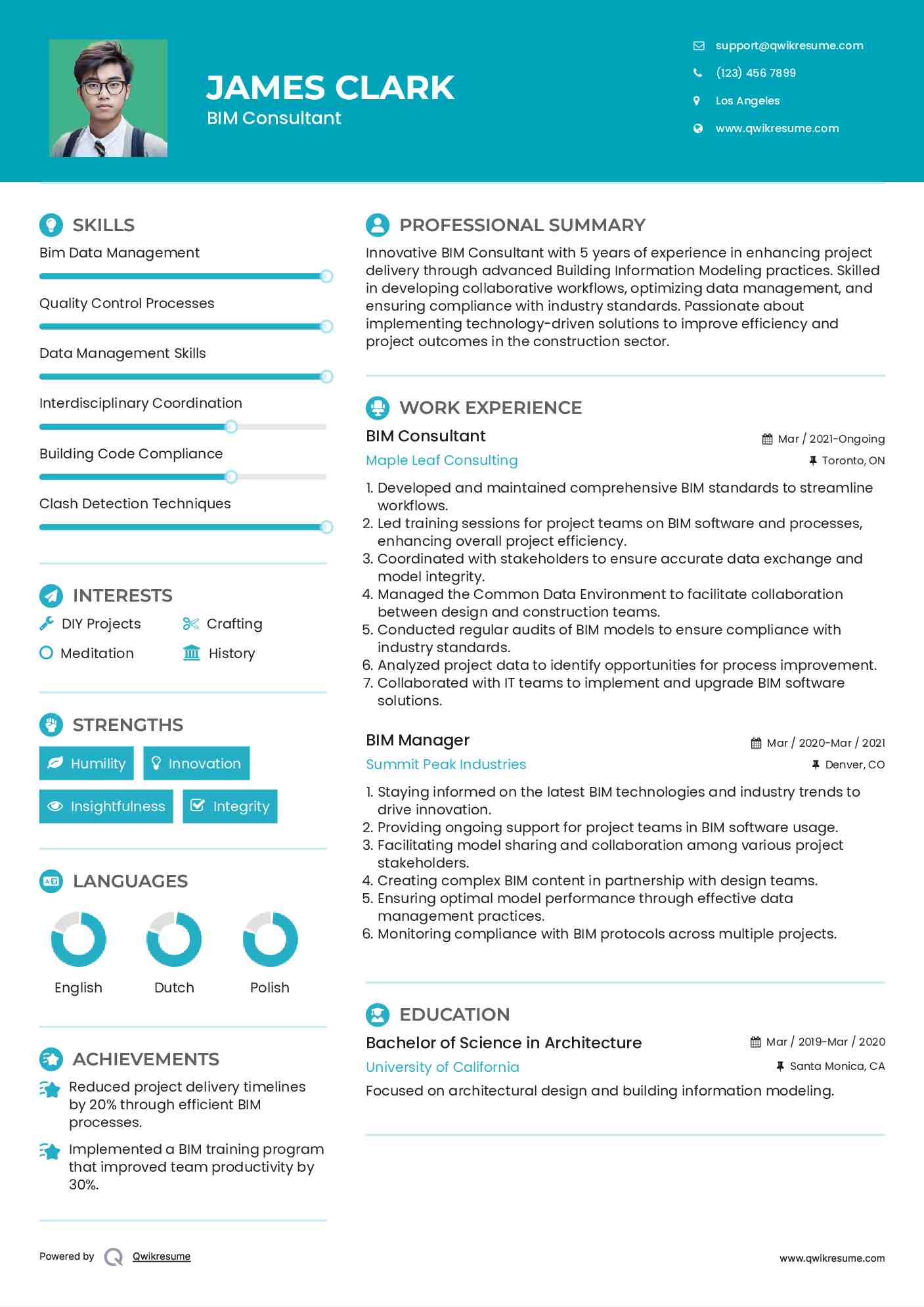 BIM Consultant Resume Sample