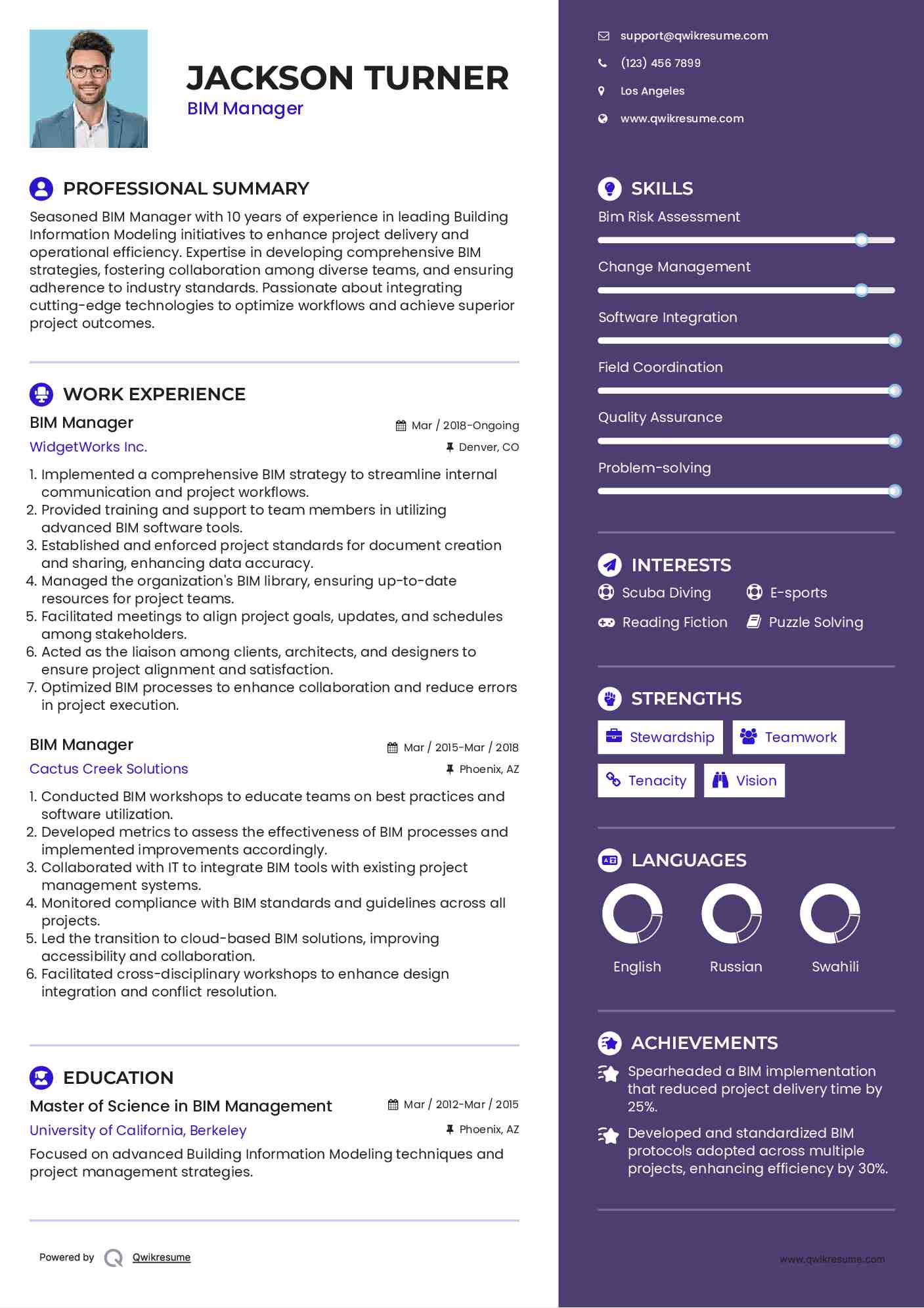 BIM Manager Resume Format