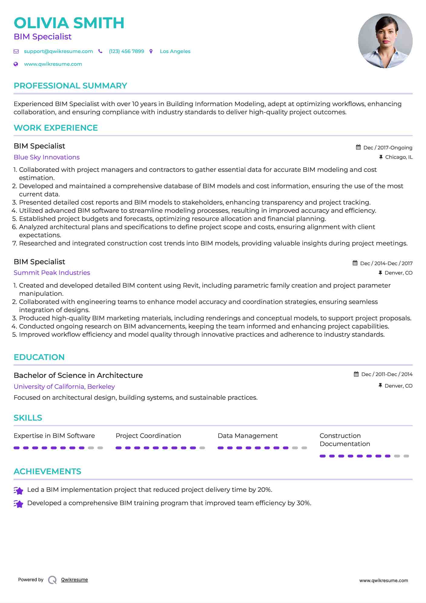 BIM Specialist Resume Model