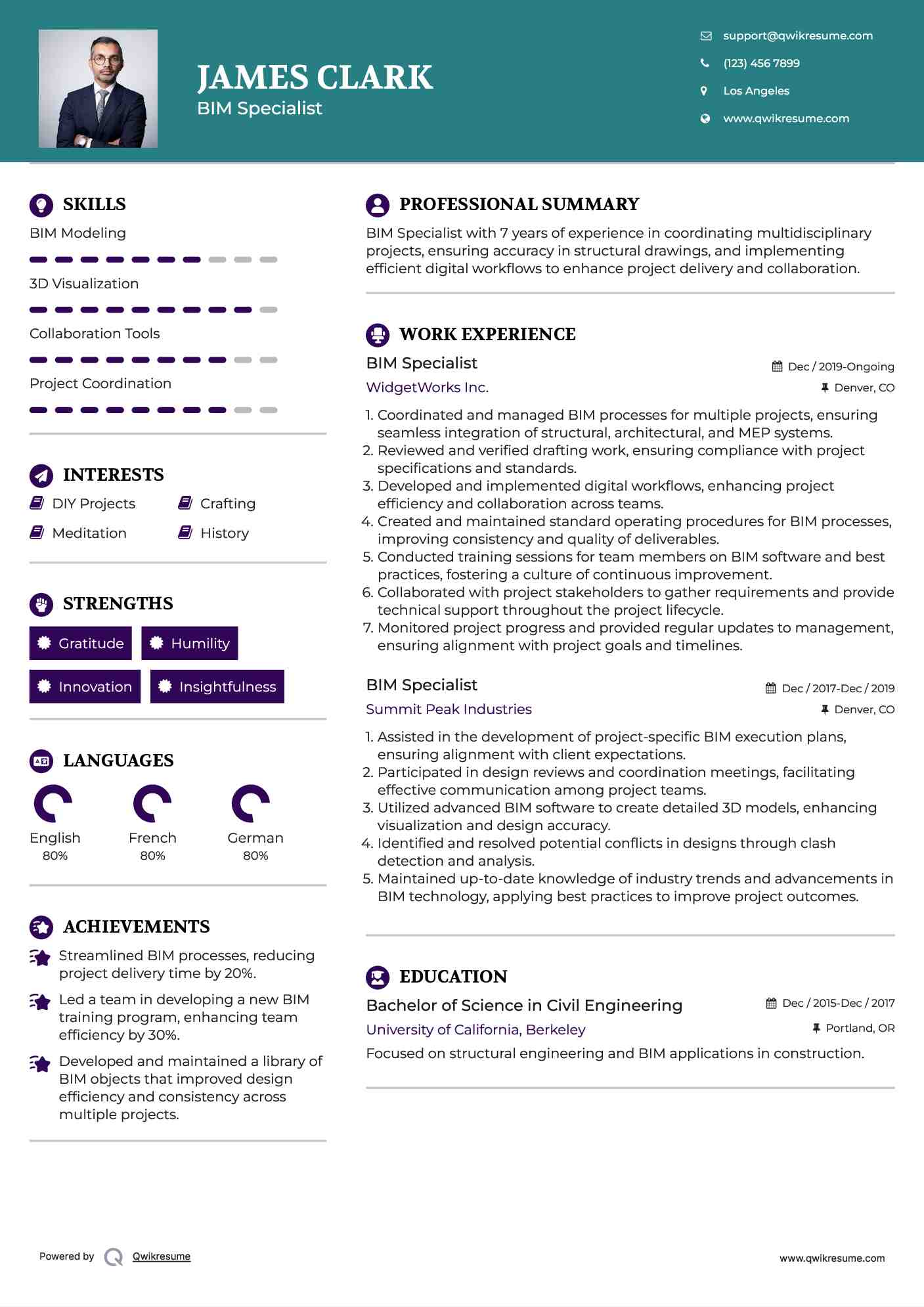 BIM Specialist Resume Sample