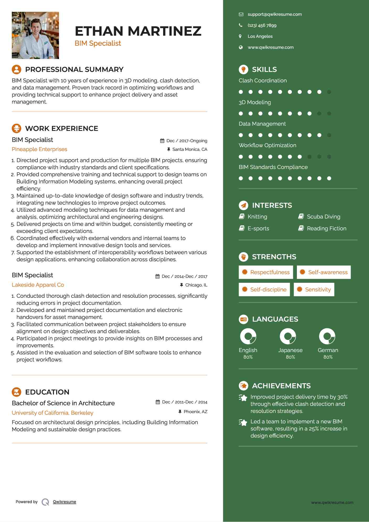 BIM Specialist Resume Example