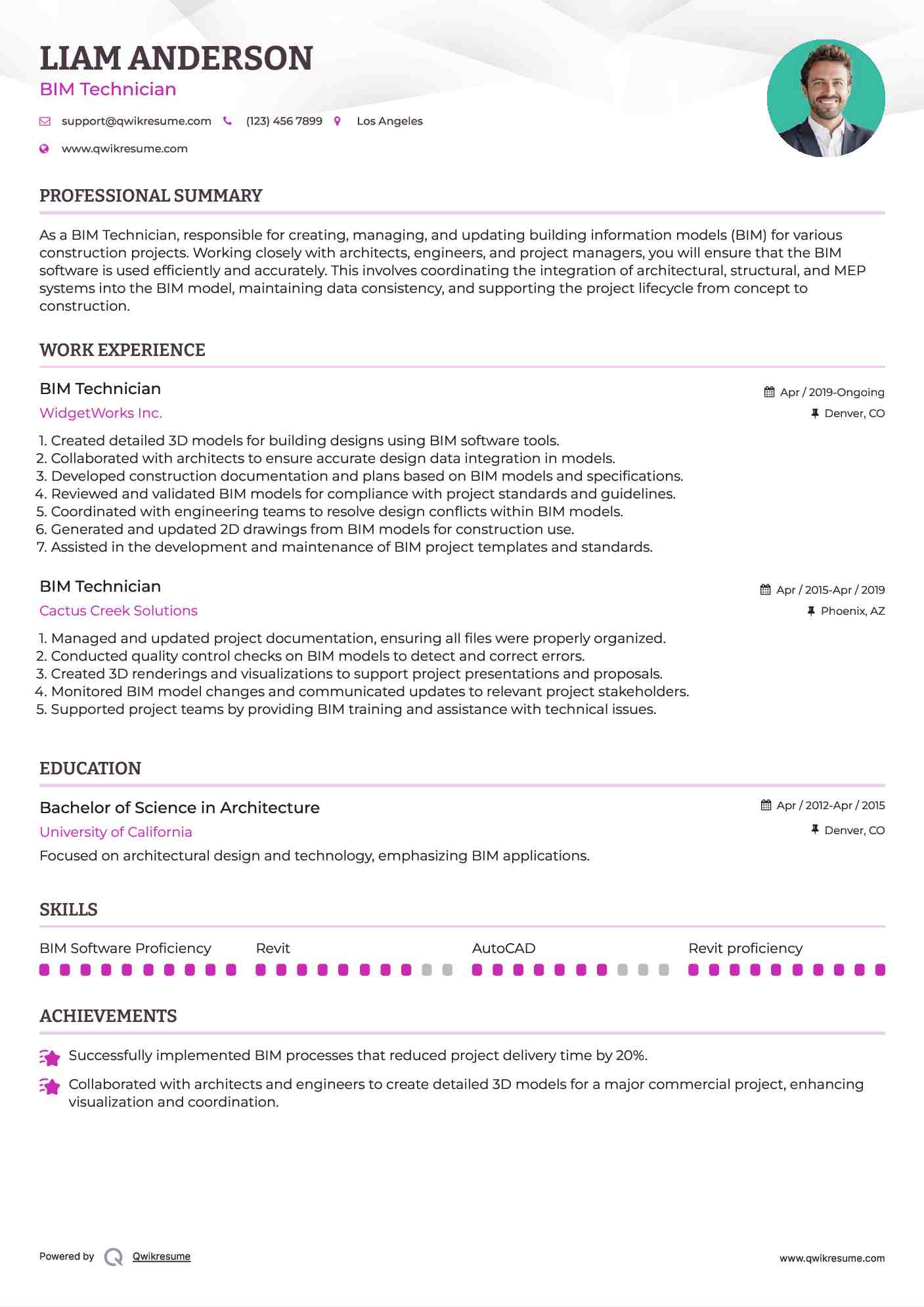 BIM Technician Resume Sample