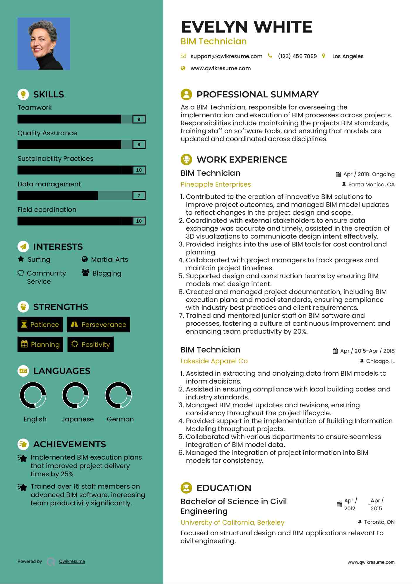 BIM Technician Resume Example