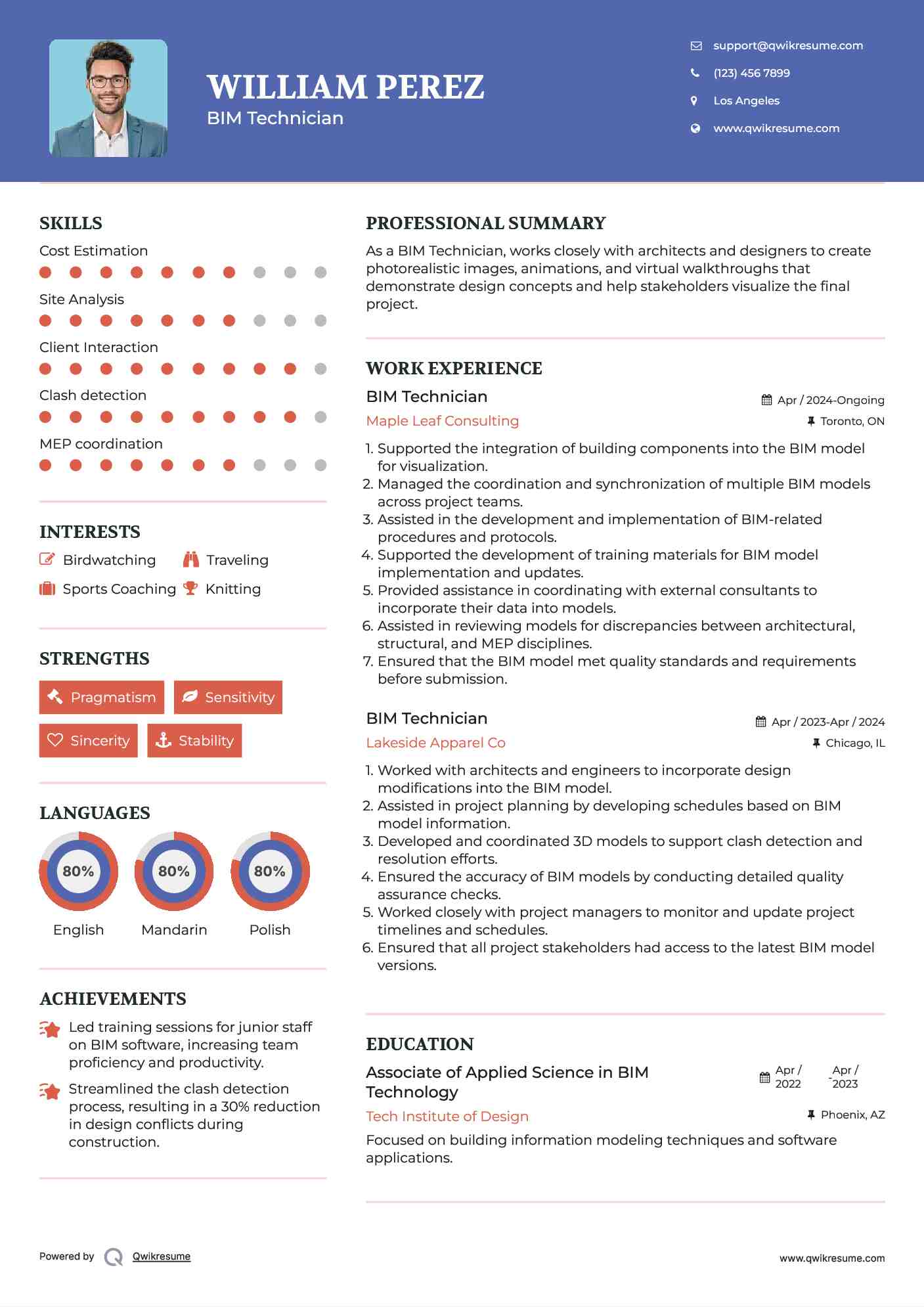 BIM Technician Resume Example