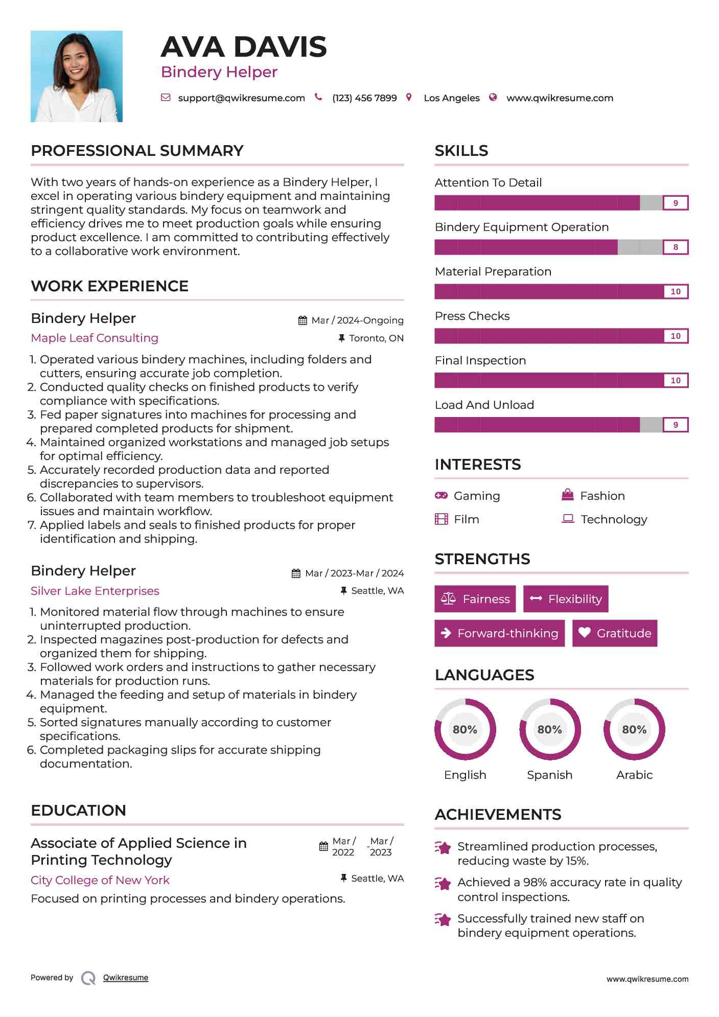 Bindery Helper Resume Format