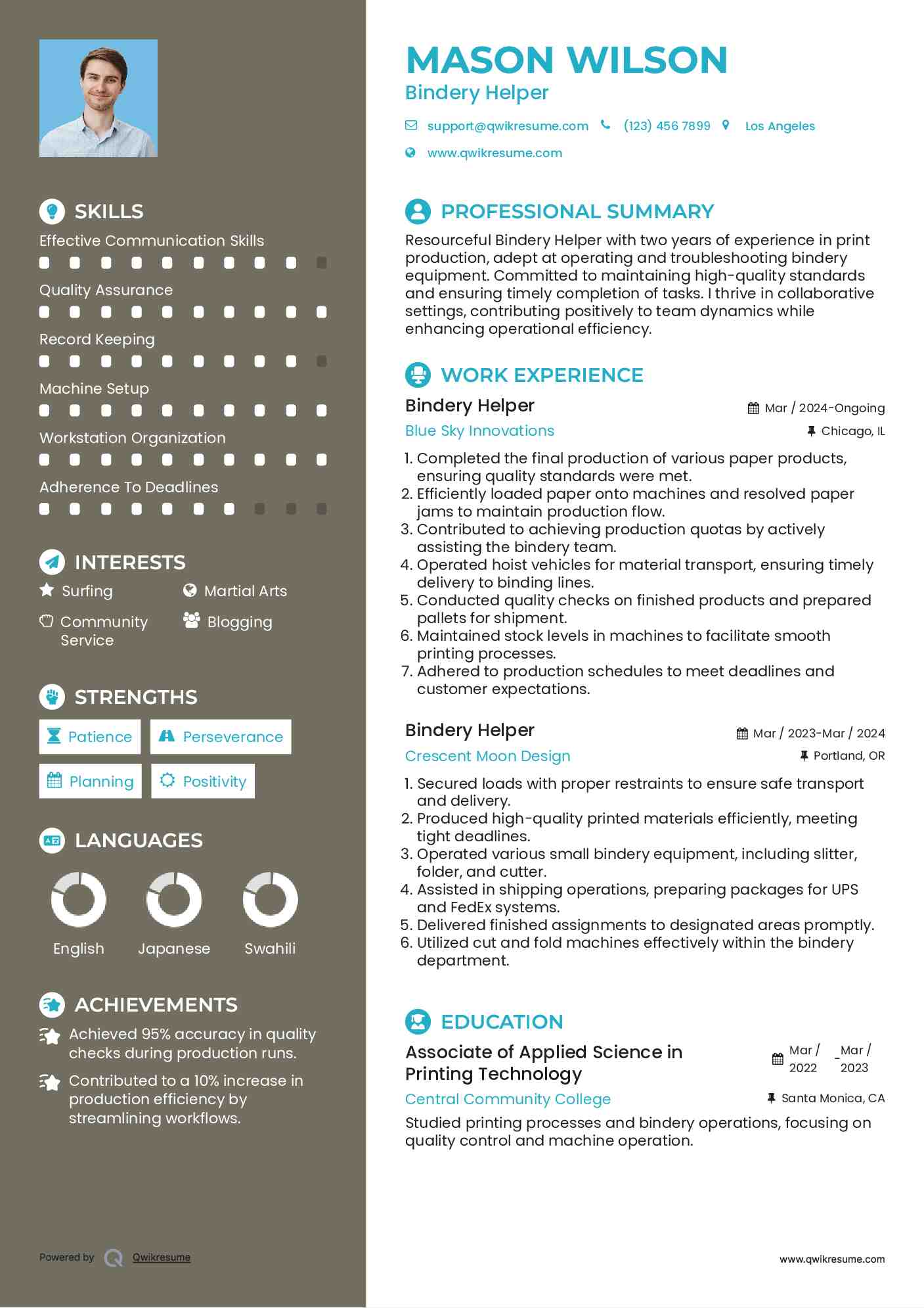 Bindery Helper Resume Format