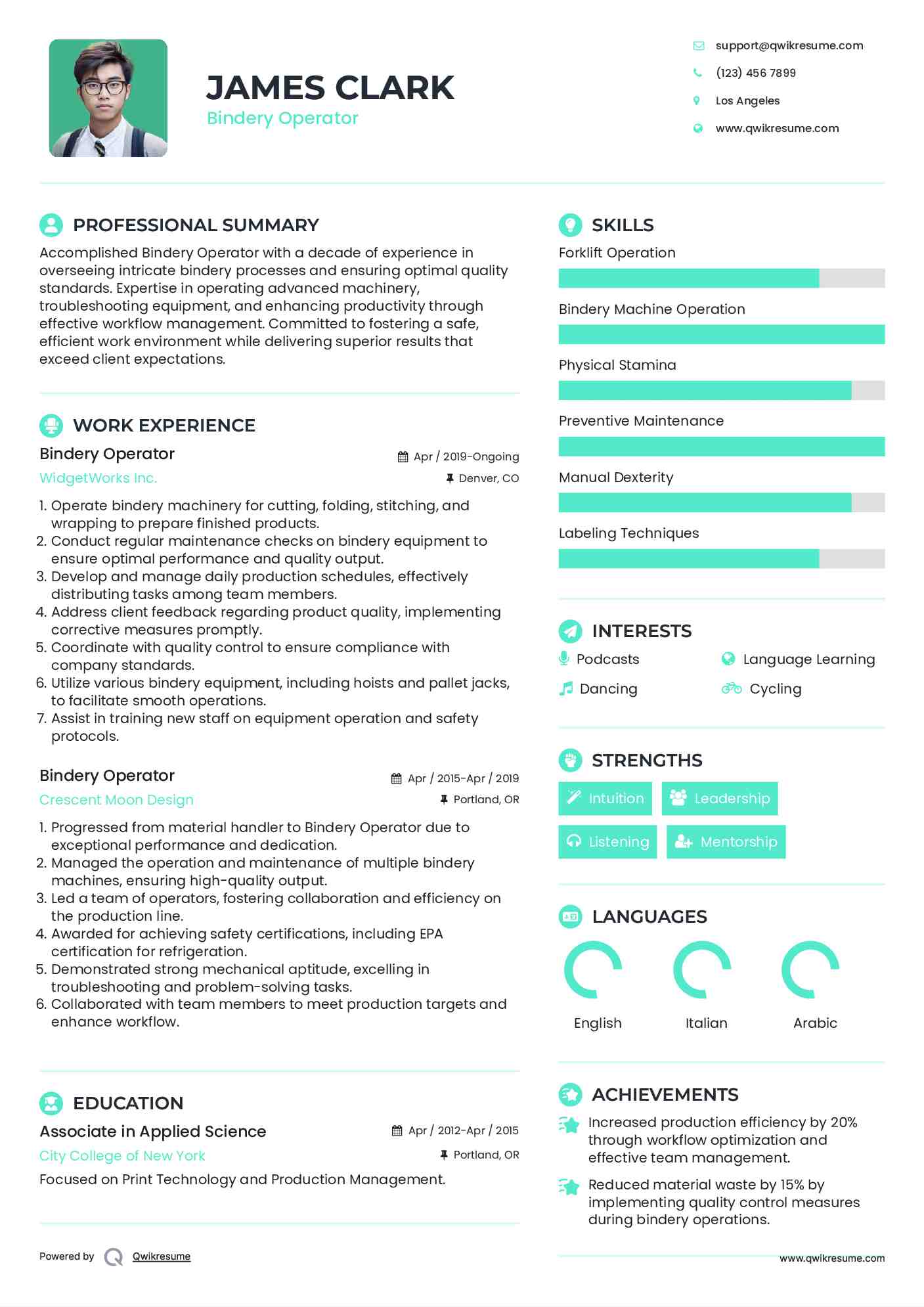 Bindery Operator Resume Samples QwikResume