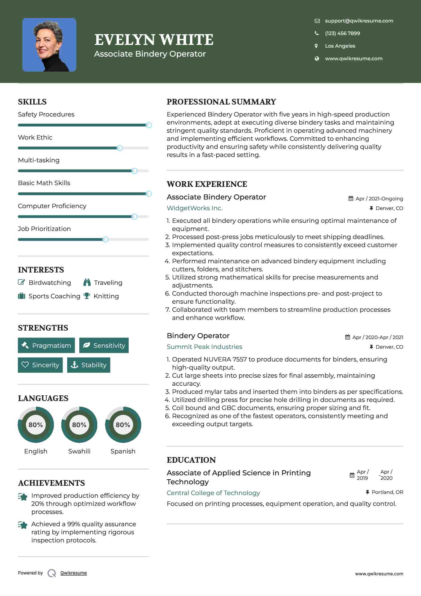 Bindery Operator Resume Samples QwikResume