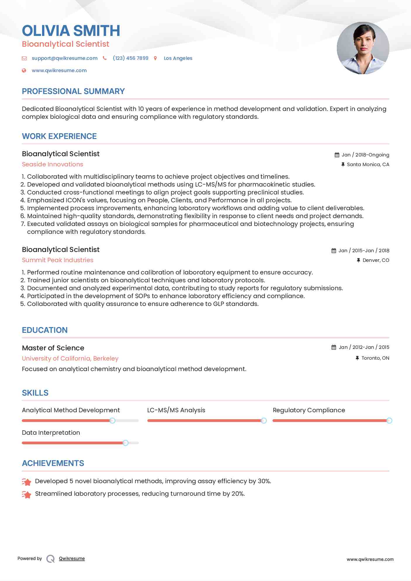 Bioanalytical Scientist Resume Model
