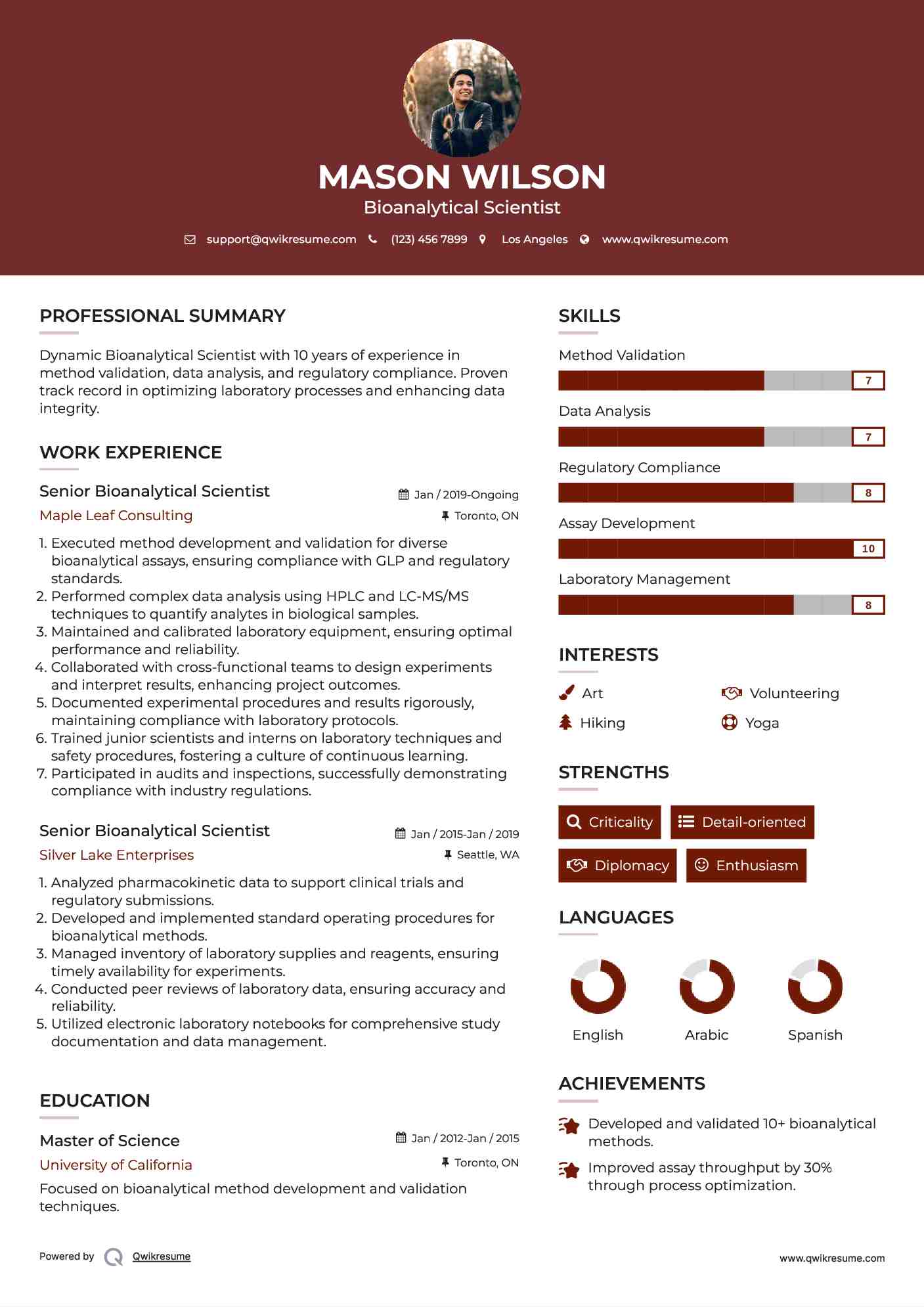 Senior Bioanalytical Scientist Resume Model