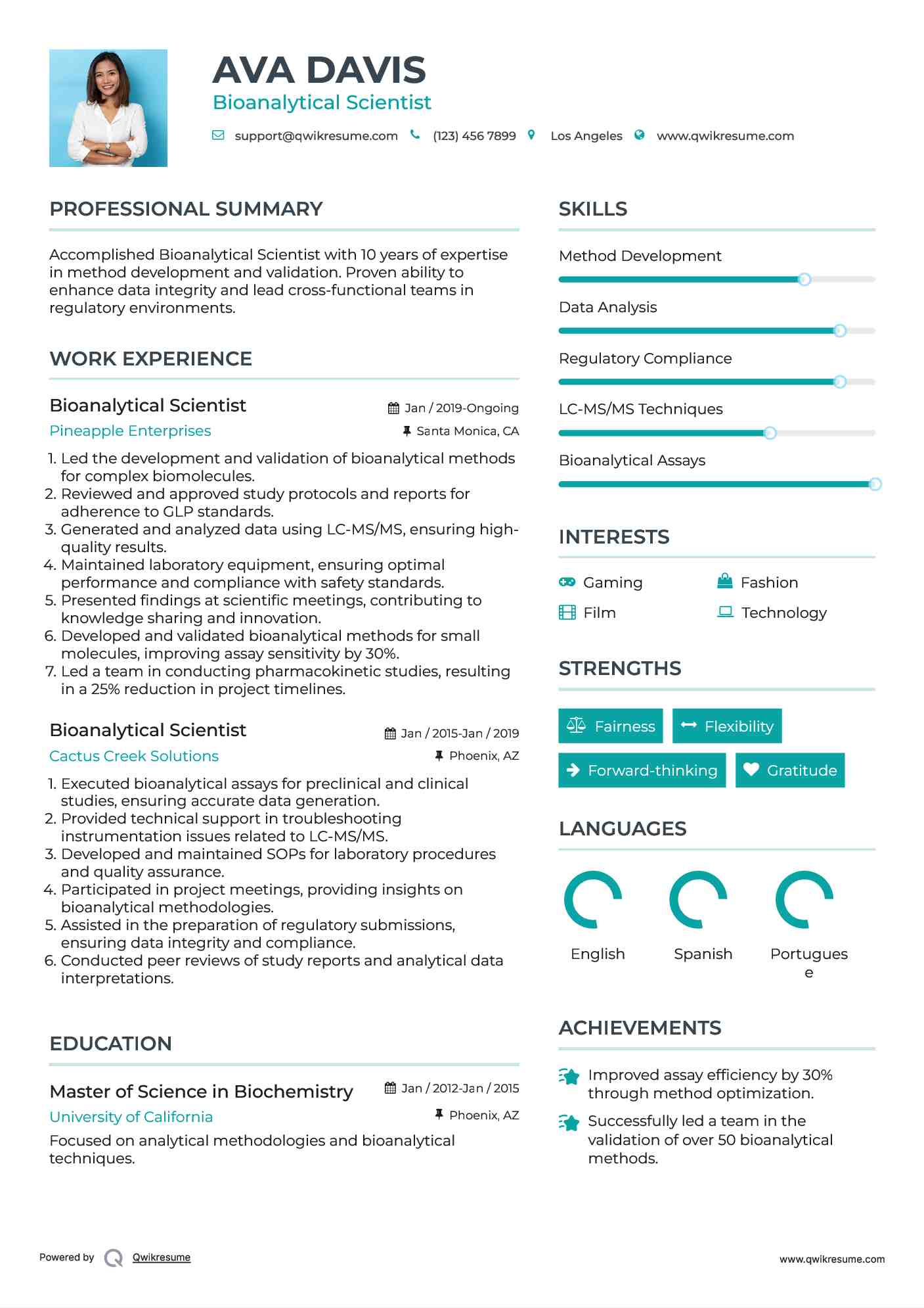 Bioanalytical Scientist Resume Format