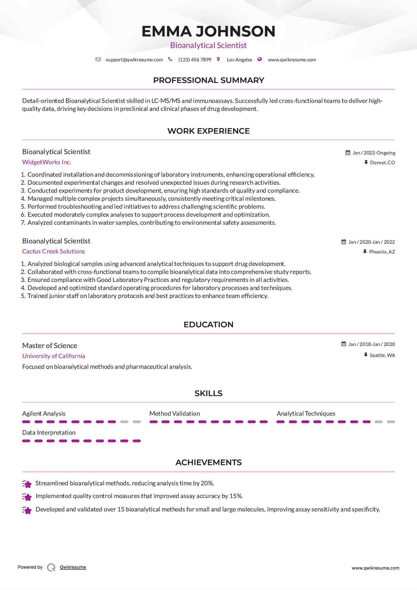 Bioanalytical Scientist Resume Template