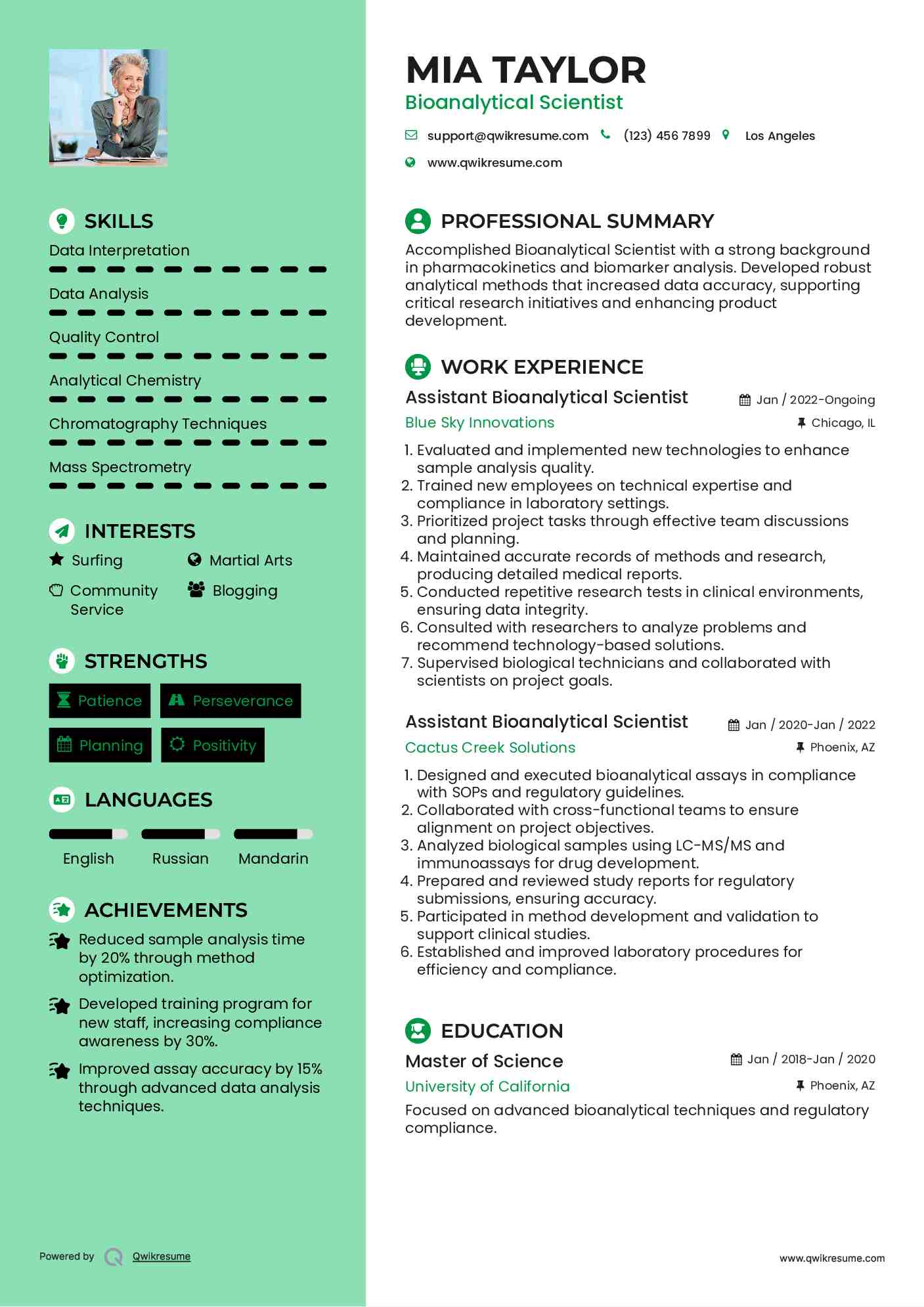 Assistant Bioanalytical Scientist Resume Format