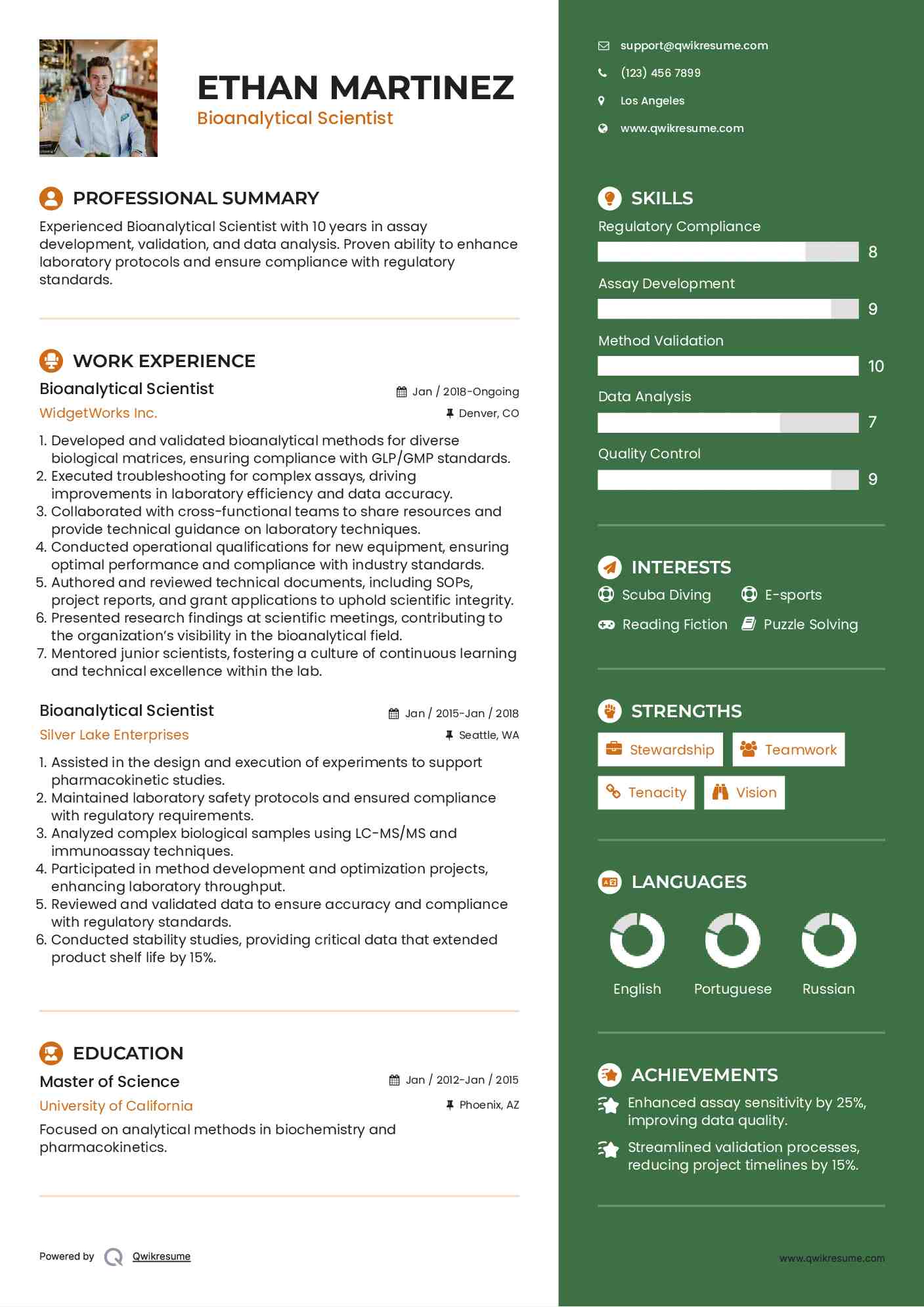 Bioanalytical Scientist Resume Sample