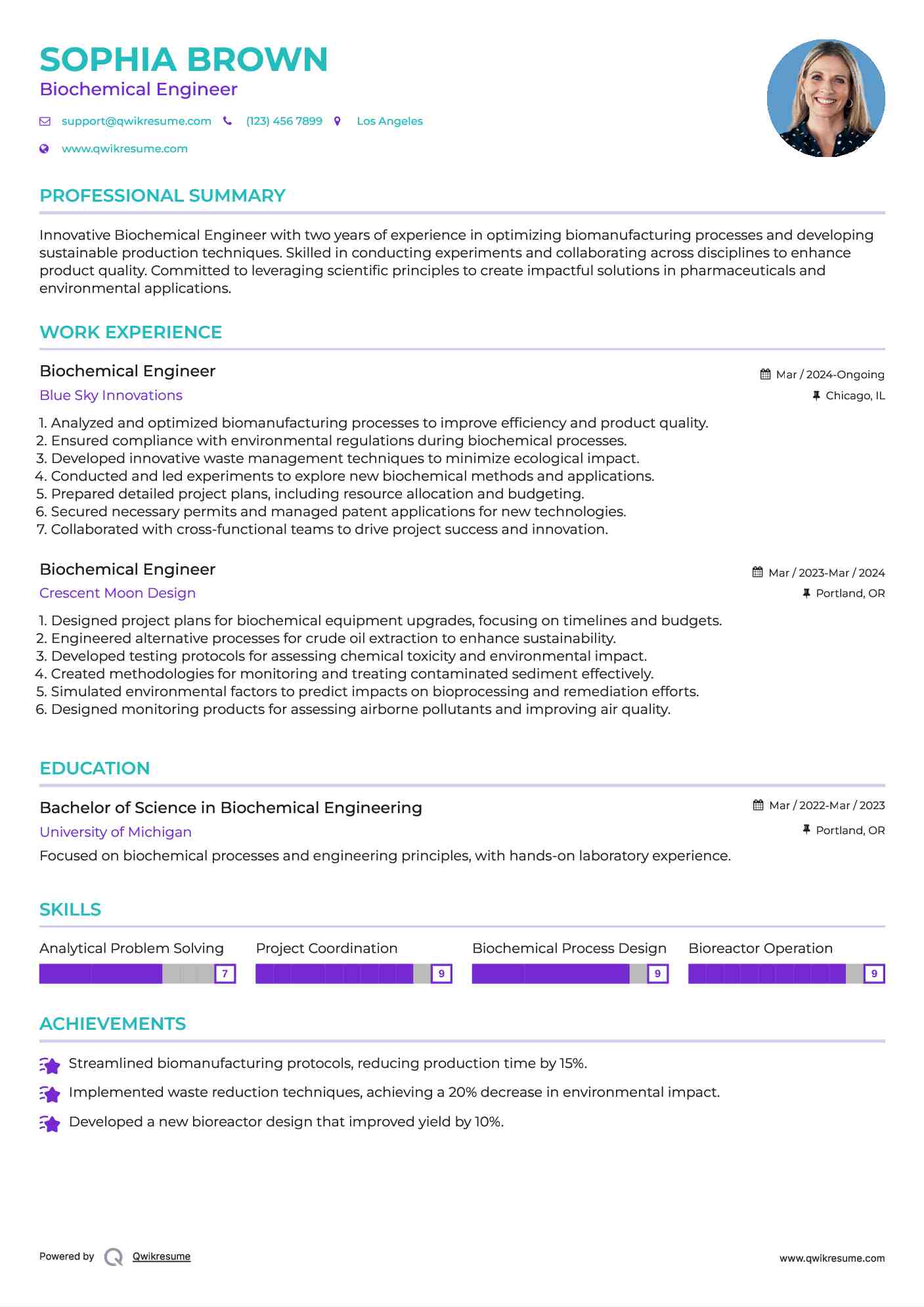 Biochemical Engineer Resume Format